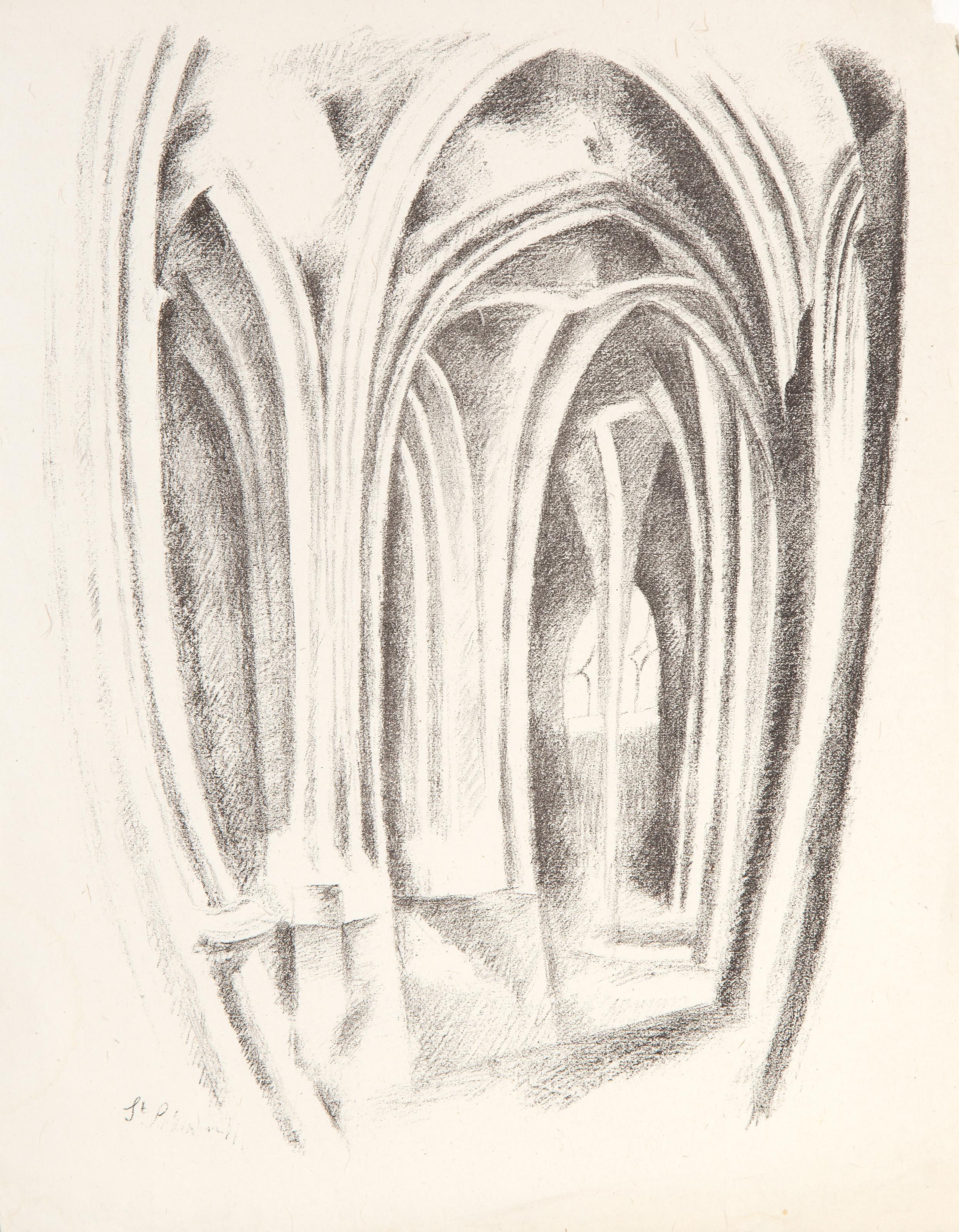  Robert Delaunay, francés (1885 - 1941).  Saint-Severin, Año: 1926, Medio: Litografía sobre Japón, Tamaño: 28,58 x 22,23 cm (11,25 x 8,75 pulg.), Descripción: De la colección del difunto Larry Saphire.