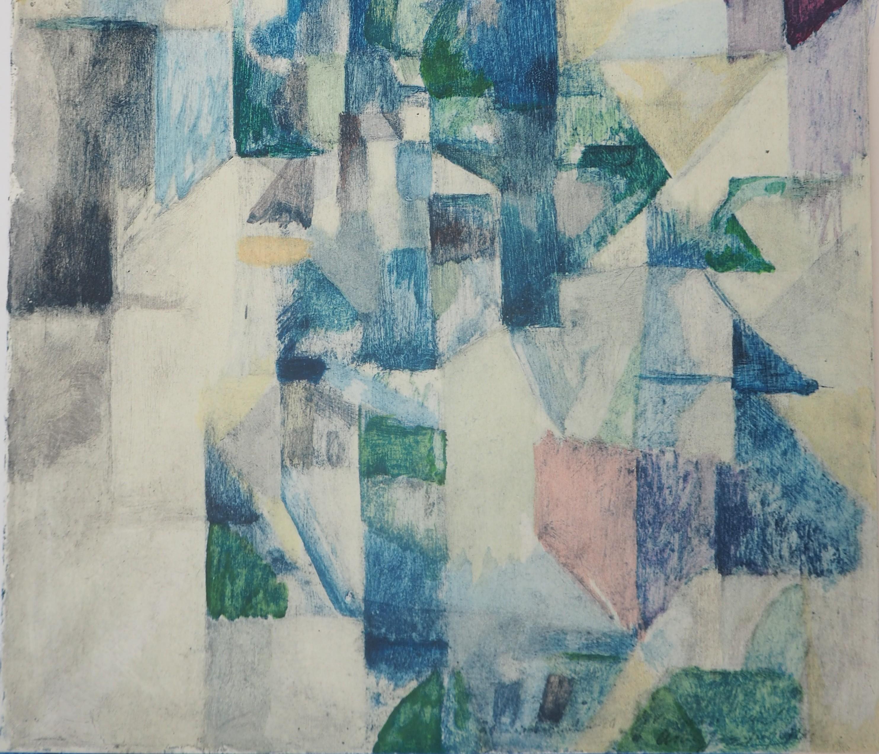 Widow n°2 : Dreamlike Landscape - Lithograph and Stencil, 1957 - Abstract Print by Robert Delaunay