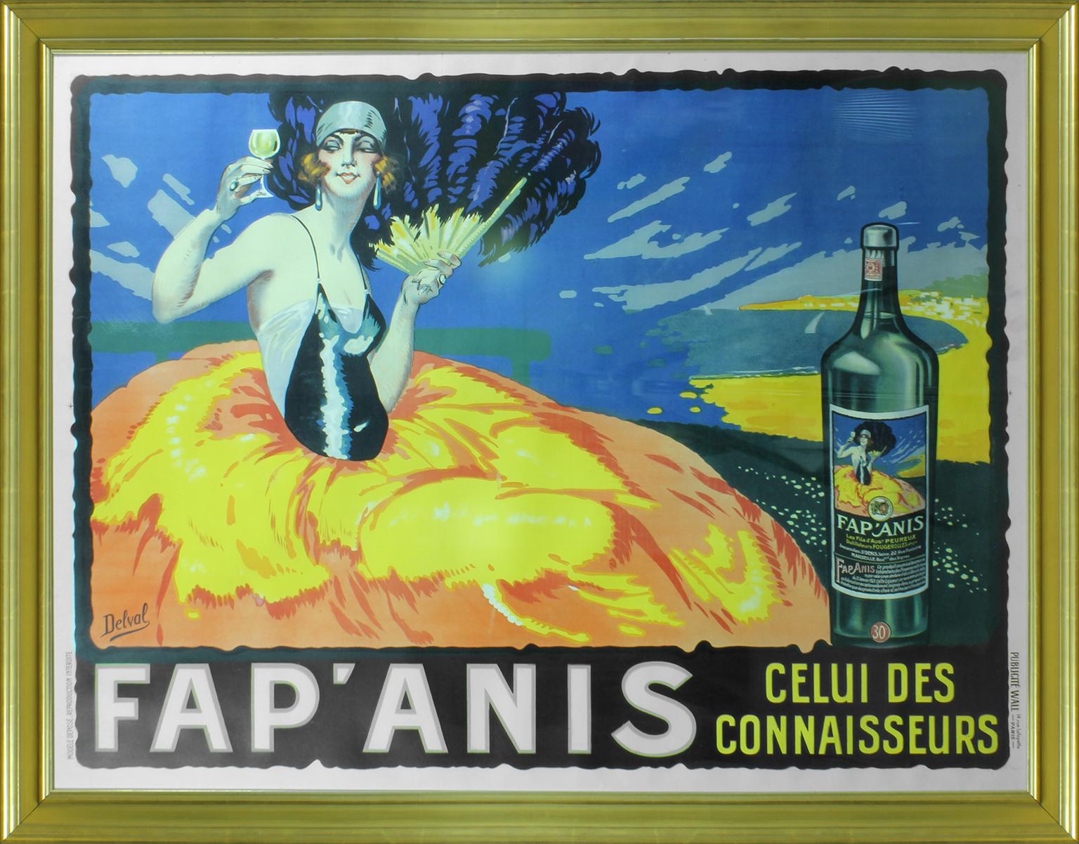 Fap' Anis Original-Vintage-Lithografieplakat von Delval