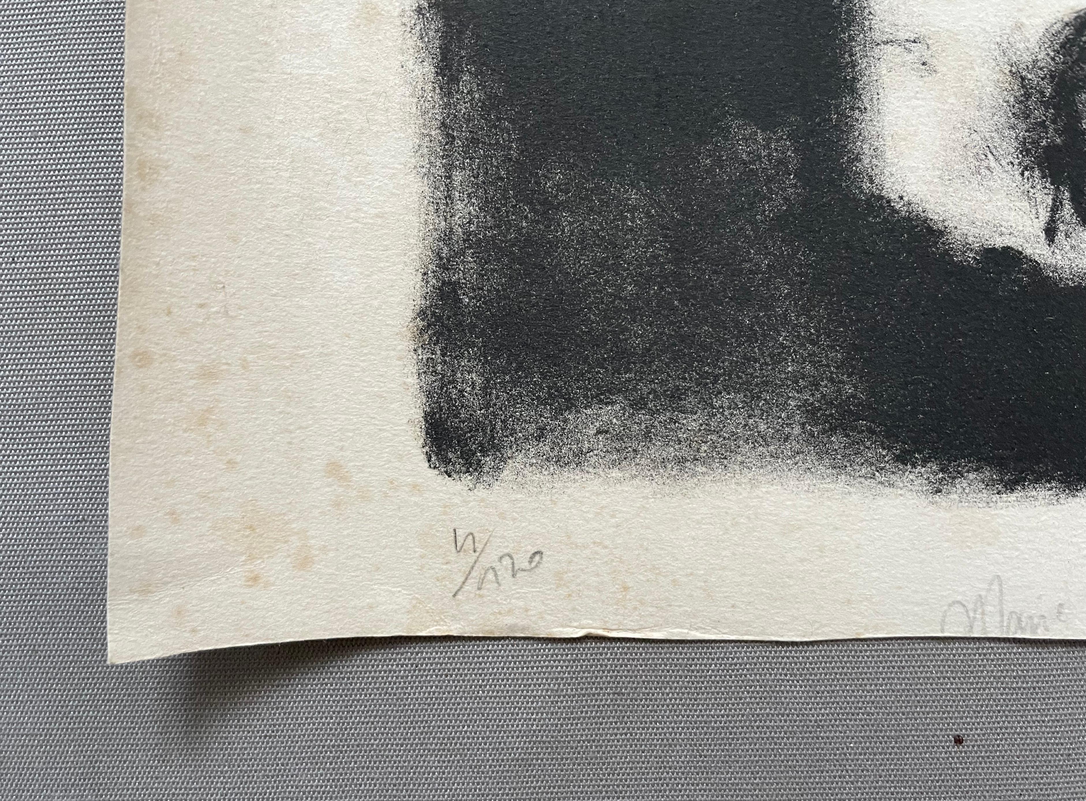 Robert Delval (1934-2024)  
Still life.  
Lithograph signed and numbered 4/120.  
Foxing, irregularly cut.  
40 x 59 cm.