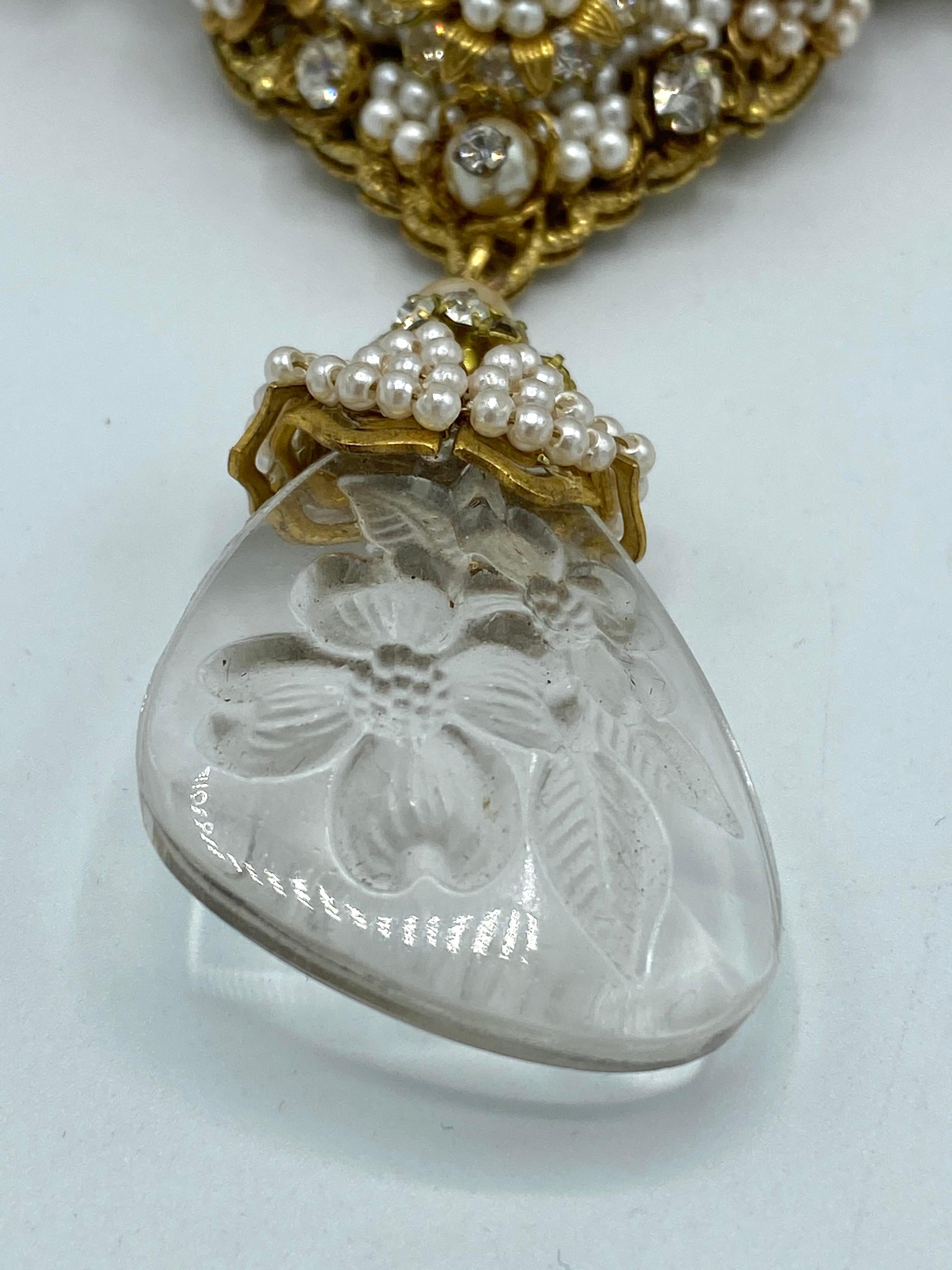 Robert DeMario Huge Gold and Seed Pearl Glass Brooch circa 1960 5
