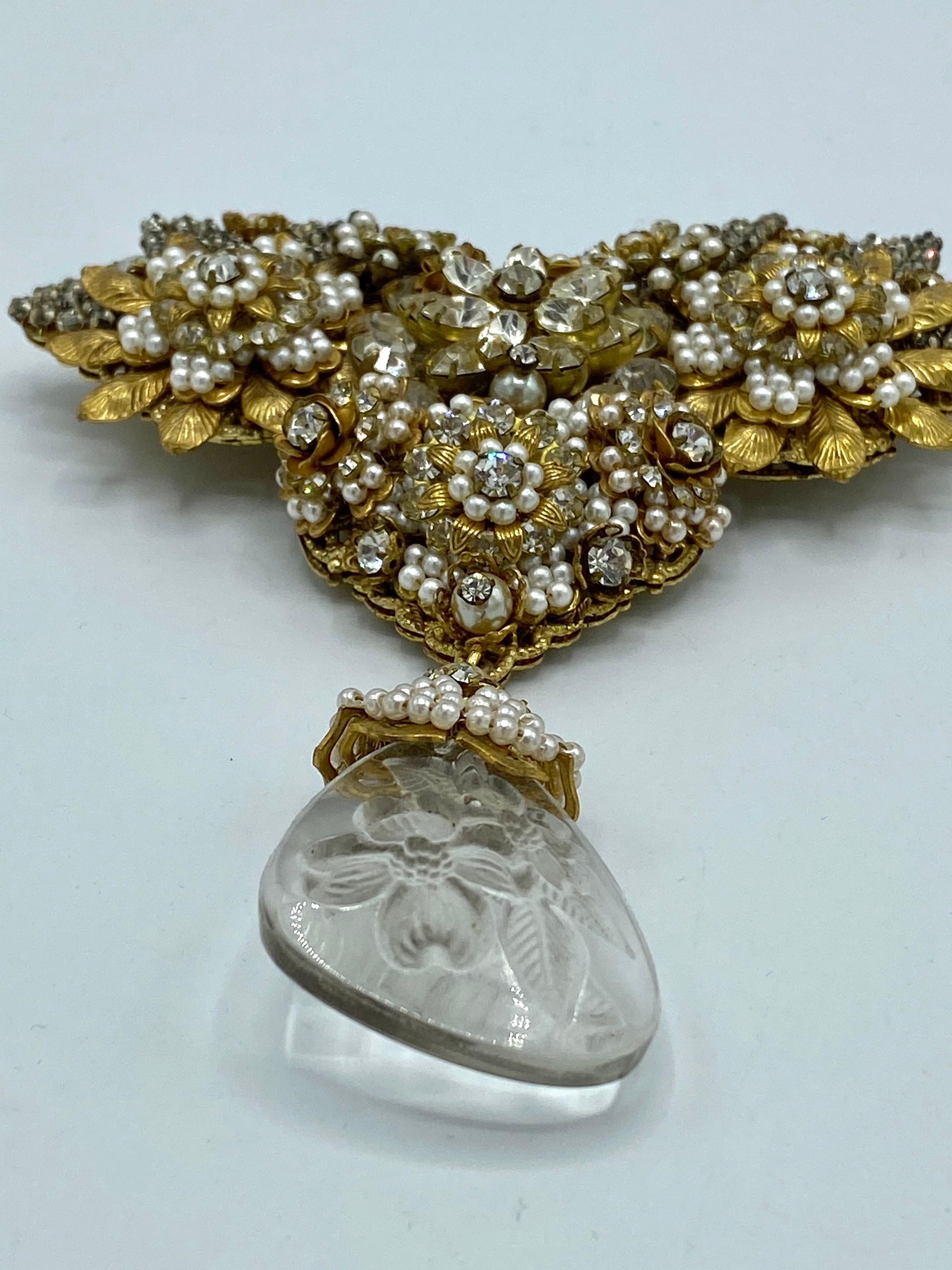 Robert DeMario Huge Gold and Seed Pearl Glass Brooch circa 1960 6