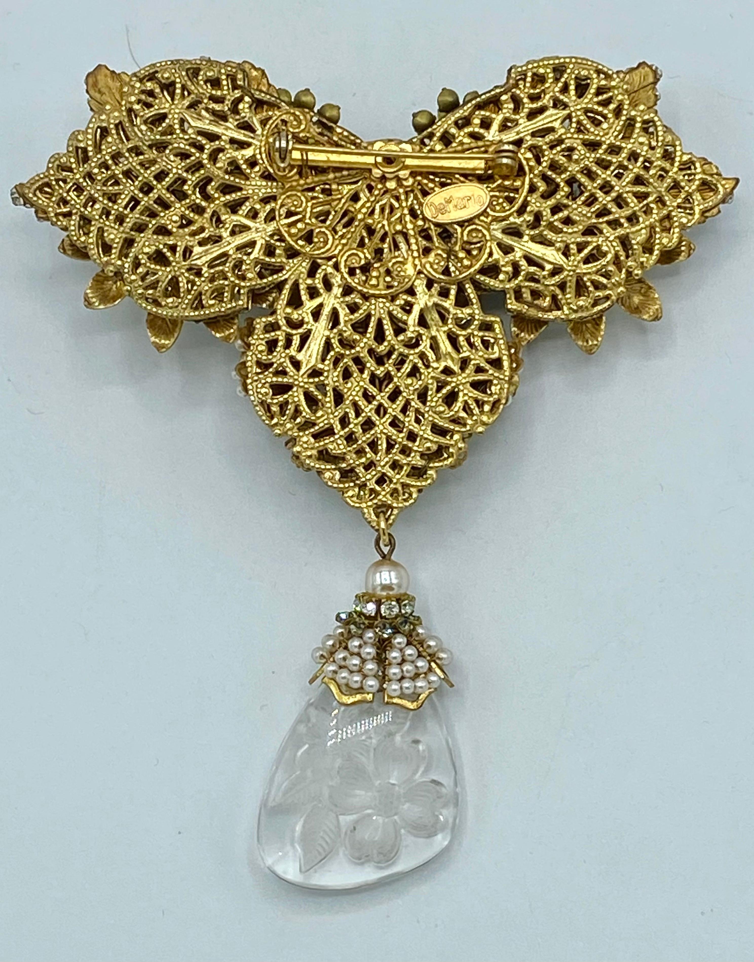 Robert DeMario Huge Gold and Seed Pearl Glass Brooch circa 1960 7