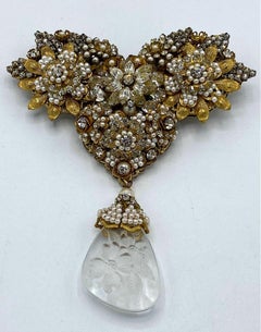 Robert DeMario Huge Gold and Seed Pearl Glass Brooch circa 1960