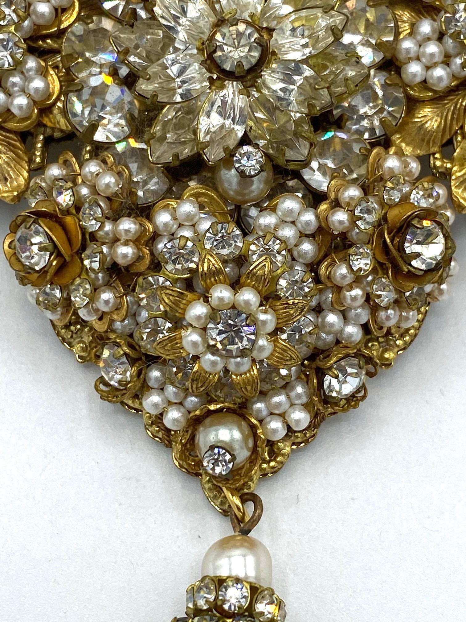 Robert DeMario Huge Gold and Seed Pearl Glass Brooch circa 1960 In Excellent Condition In New York, NY