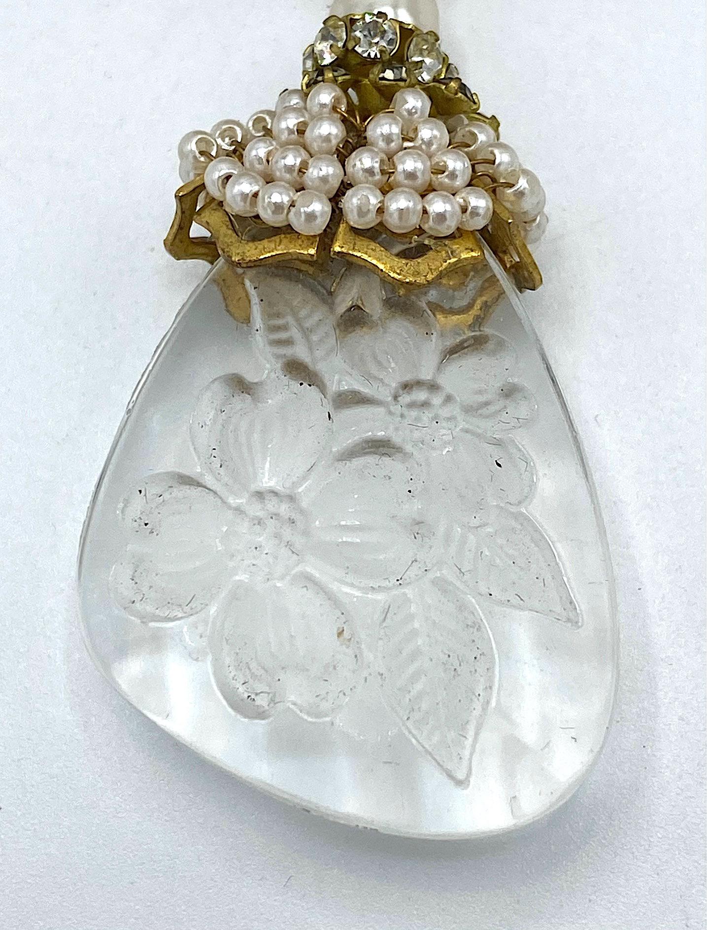 Women's Robert DeMario Huge Gold and Seed Pearl Glass Brooch circa 1960
