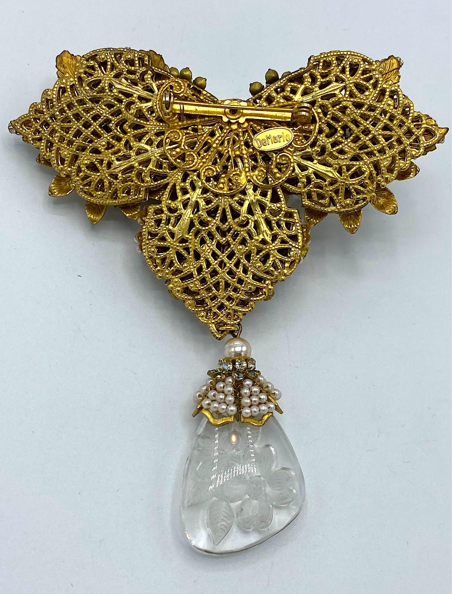 Robert DeMario Huge Gold and Seed Pearl Glass Brooch circa 1960 1