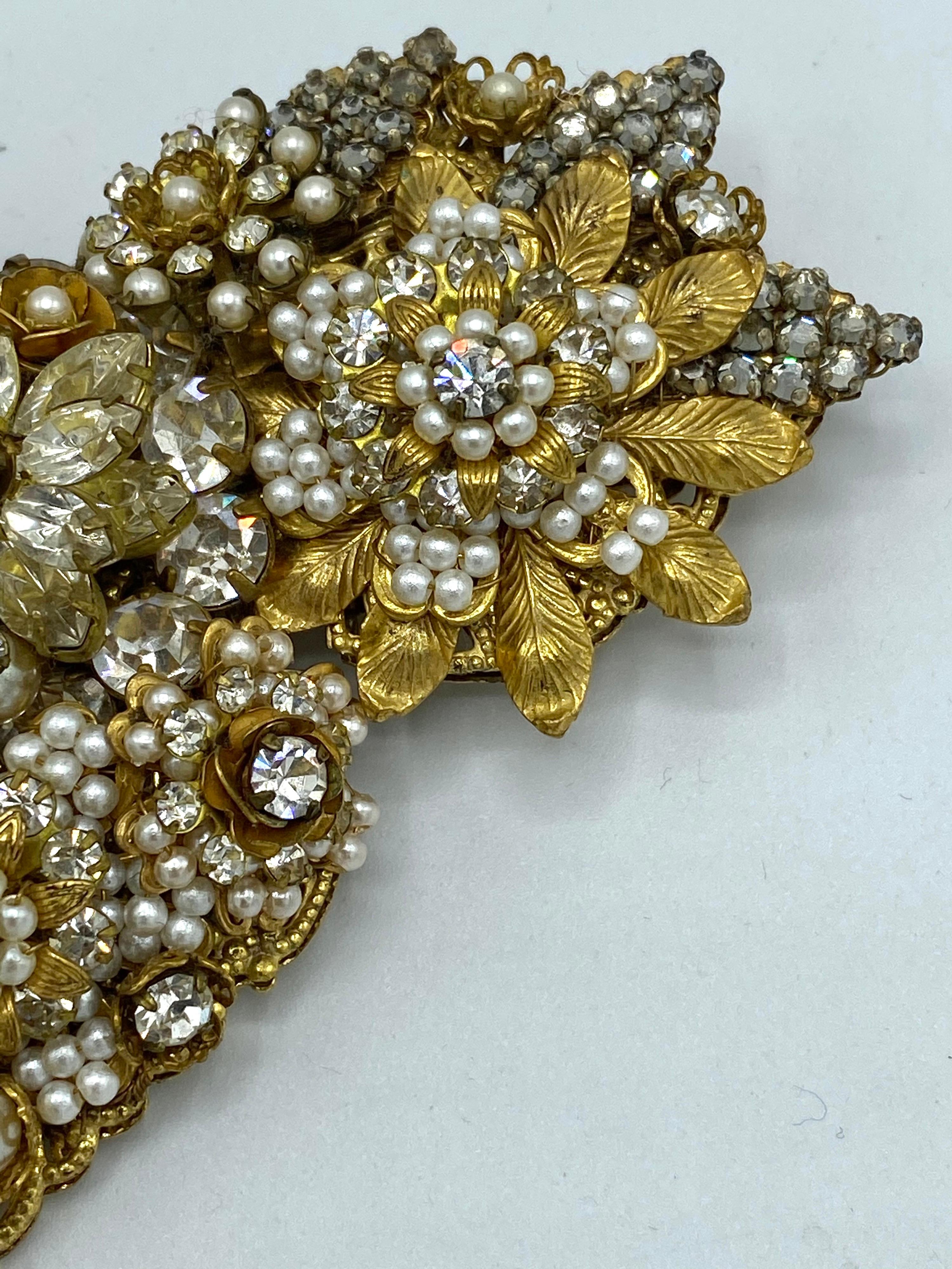 Robert DeMario Huge Gold and Seed Pearl Glass Brooch circa 1960 3