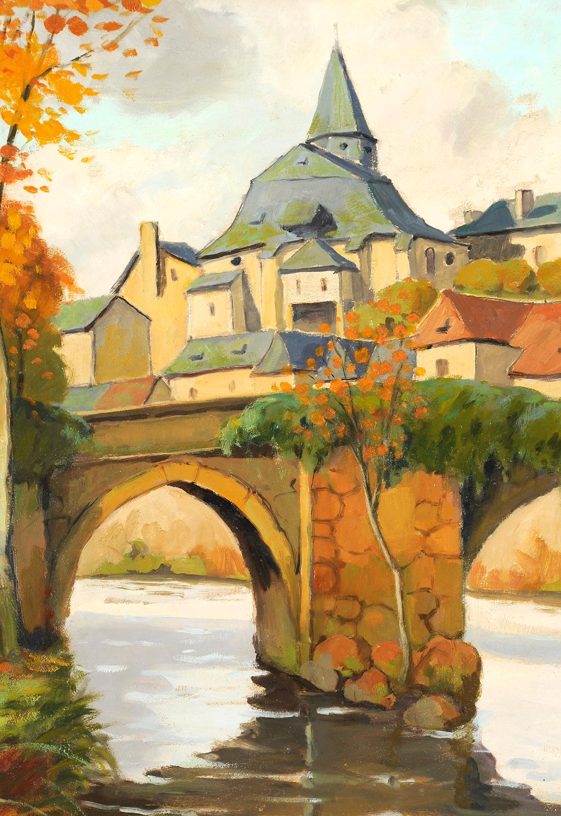 Großansicht von Treignac in Corrèze - Frankreich (Französische Schule), Painting, von Robert Dessales-Quentin