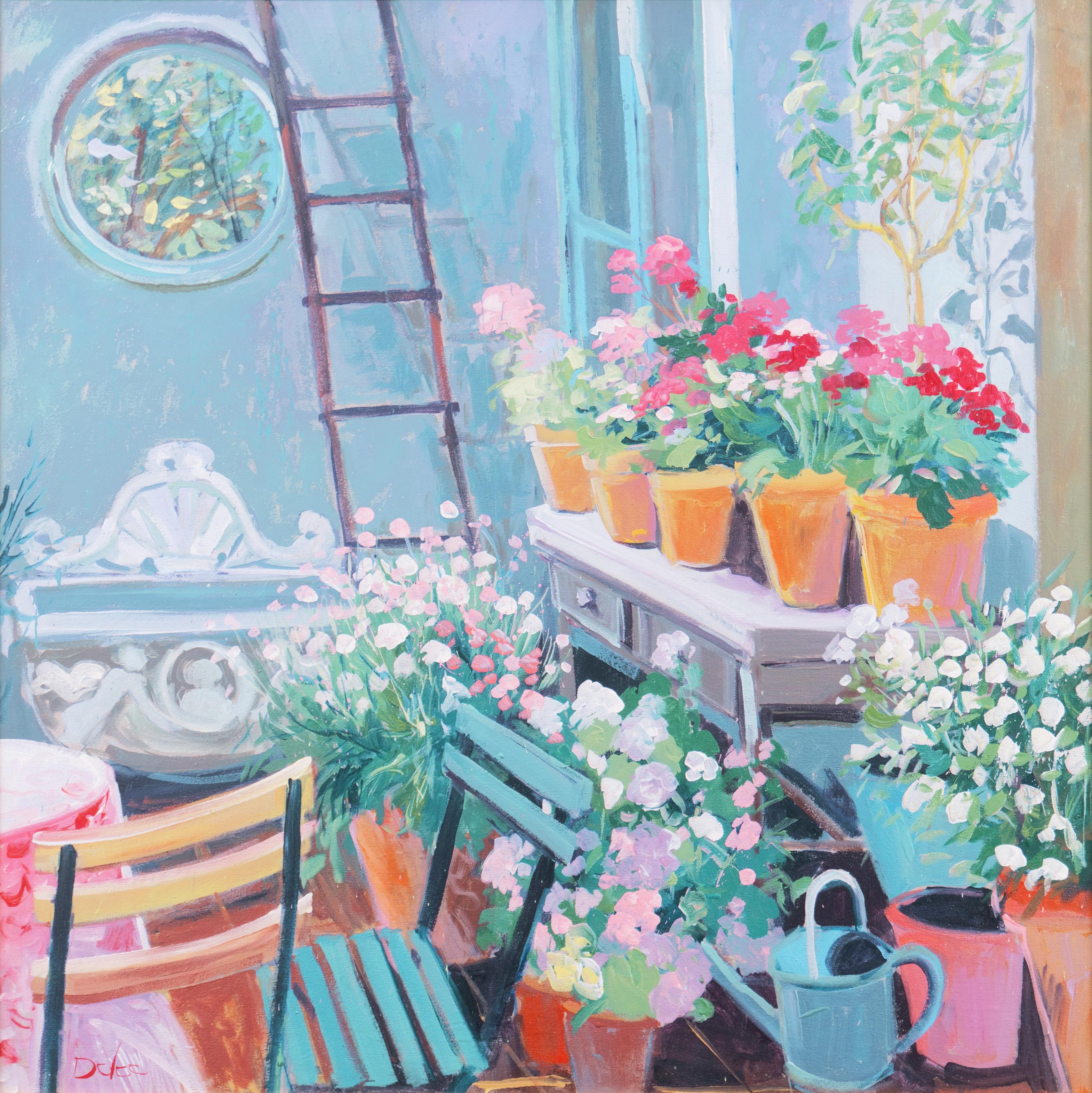Robert DeVee Interior Painting - 'In the Potting Shed', Large Floral Oil, California College of Arts and Crafts
