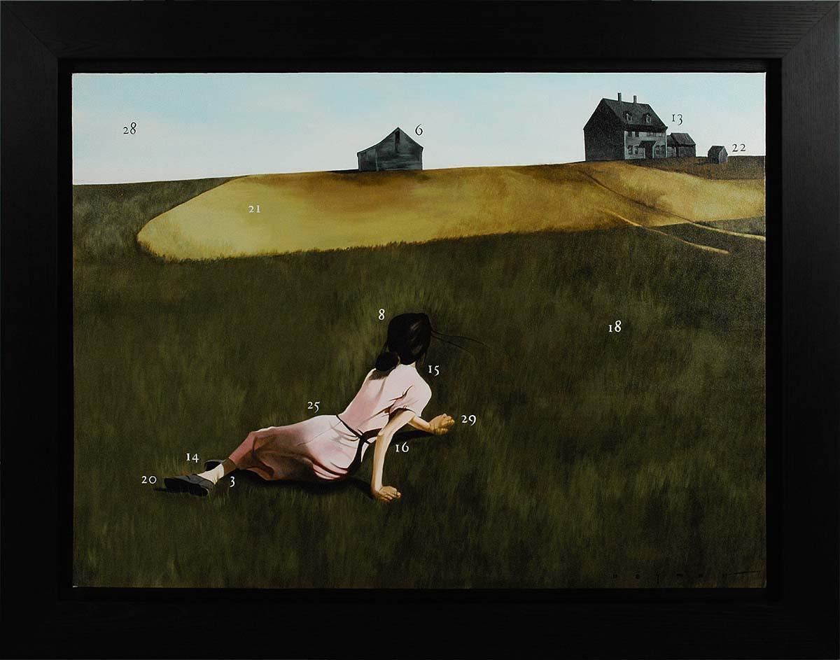 Painting by Numbers (Wyeth - Christina's World) is an acrylic on canvas painting, 36 x 48 inches, signed 'DEYBER' lower right and framed in a contemporary black frame.
