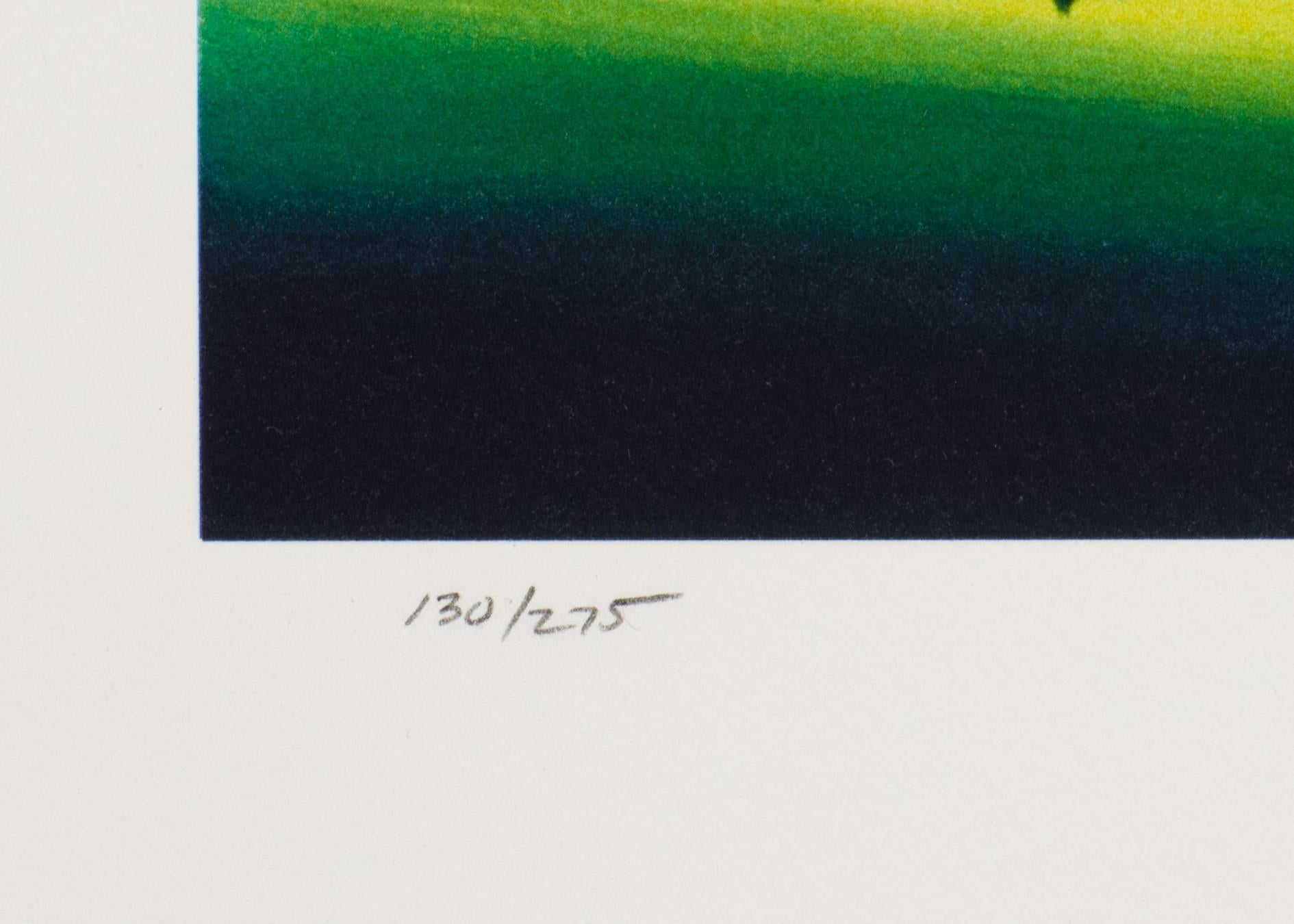 A Bolt From the Blue is a lithograph on paper, 9.5 x 9 inches image size, and initialed 'BD' lower right. From the edition of 395, numbered 130/275 (there were also 100 Roman and 20 AP). Framed in a contemporary, silver-tone frame.

Robert Deyber’s