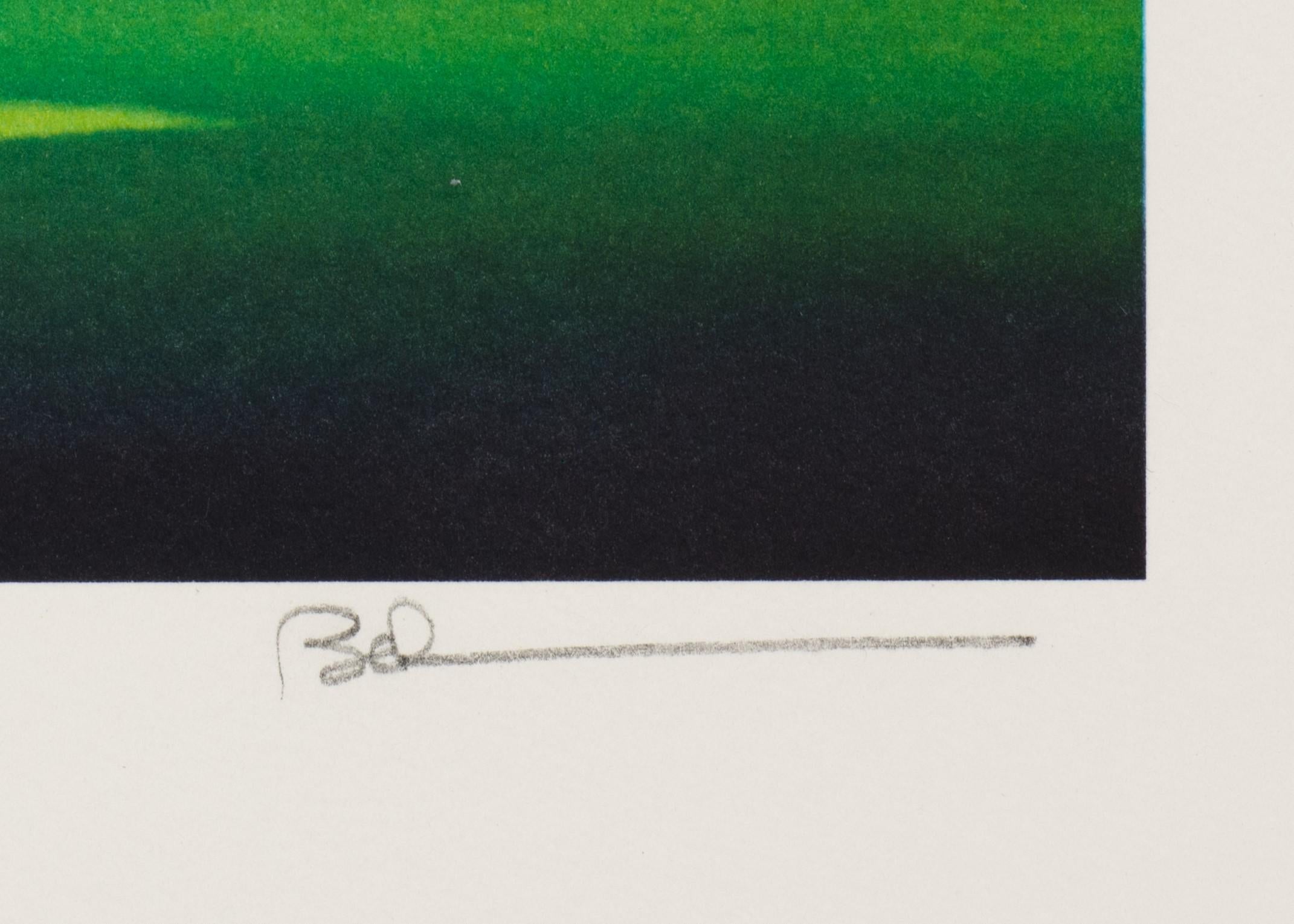 Behind the Eight Ball is a lithograph on paper, 9 x 9 inches image size, and initialed 'BD' lower right. From the edition of 395, numbered 140/275 (there were also 100 Roman and 20 AP). Framed in a contemporary, silver-tone frame.

Robert Deyber’s