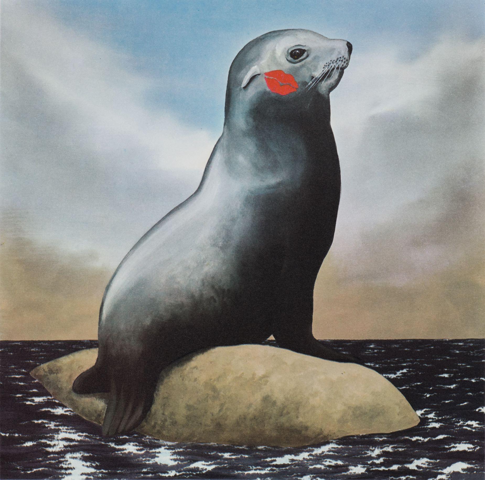 Seal With a Kiss - Gray Animal Print by Robert Deyber 