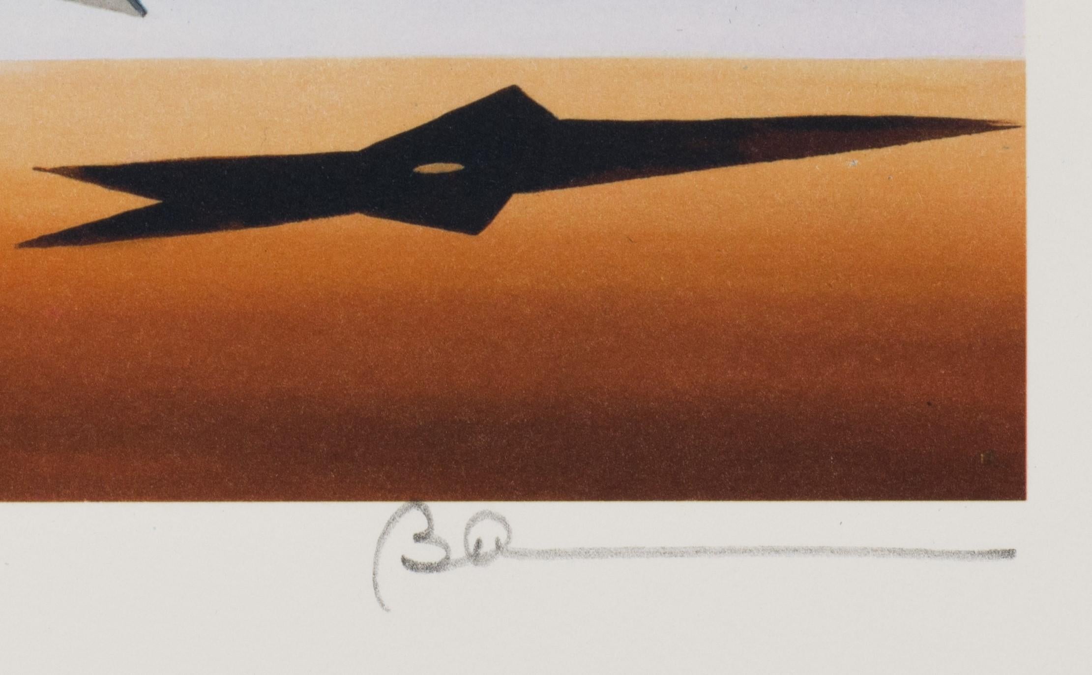 Shooting Stars is a lithograph on paper, 9.5 x 9 inches  image size, and initialed 'BD' lower right. From the edition of 395, numbered LXXV/C (there were also 275 Arabic and 20 AP). Framed in a contemporary, silver-tone frame.

Robert Deyber’s