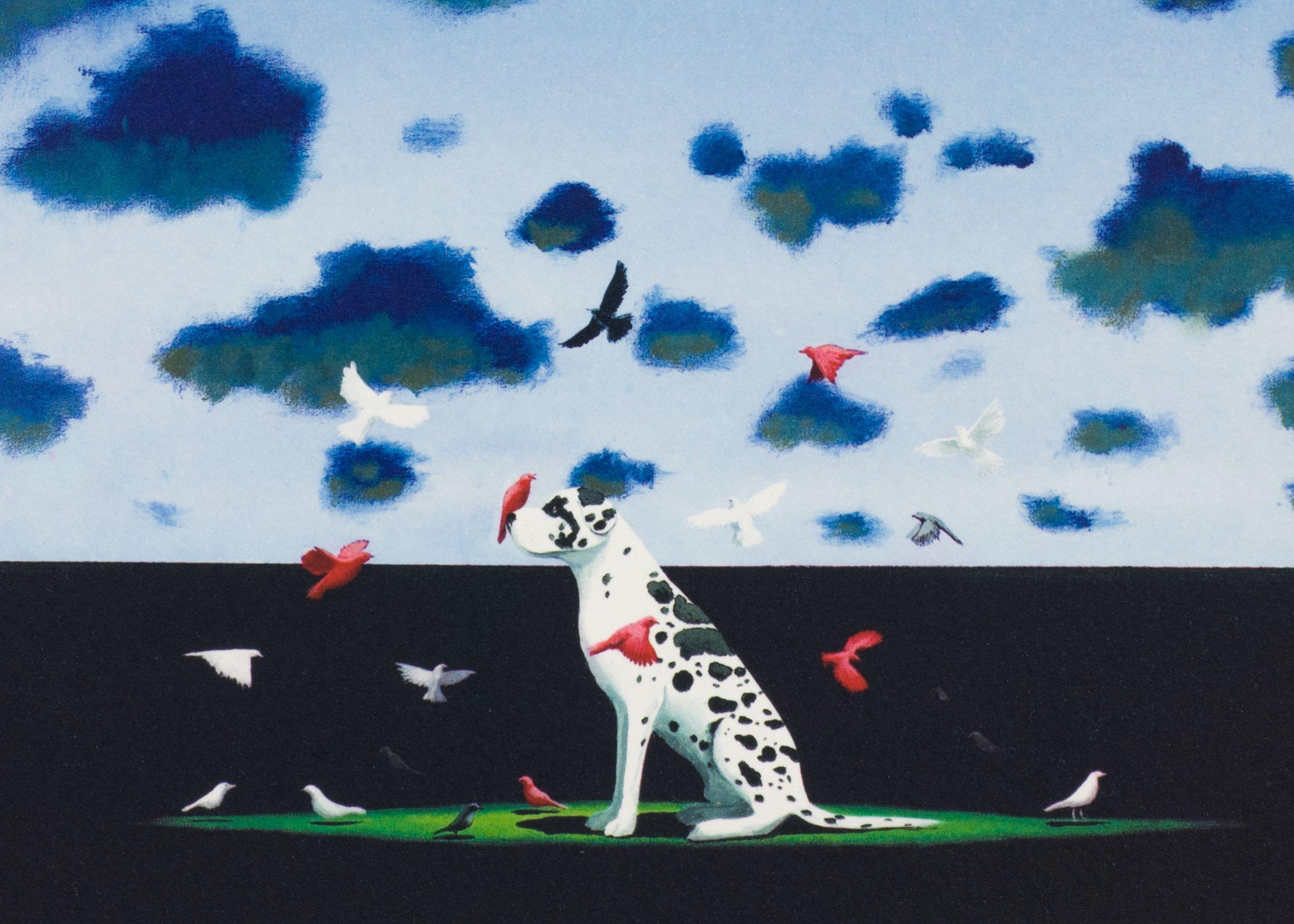 The Bird Dog is a lithograph on paper, 9.5 x 9 inches image size, and initialed 'BD' lower right. From the edition of 395, numbered 70/275 (there were also 100 Roman and 20 AP). Framed in a contemporary, silver-tone frame.

Robert Deyber’s