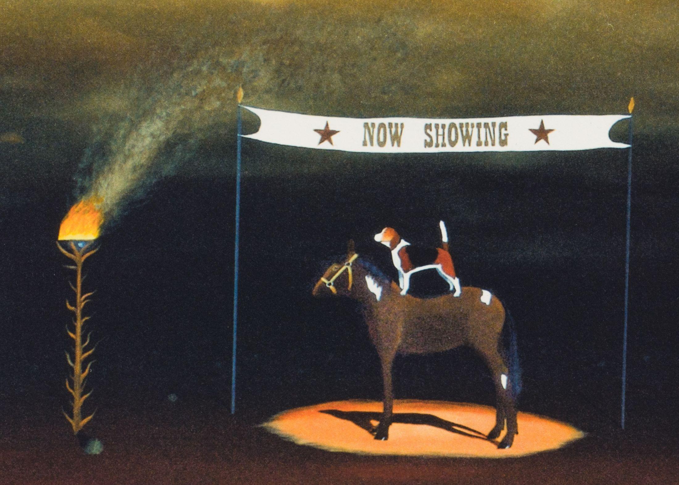 The Dog and Pony Show is a lithograph on paper, 7.5 x 9 inches image size, and initialed 'BD' lower right. From the edition of 395, numbered 94/275 (there were also 100 Roman and 20 AP). Framed in a contemporary, silver-tone frame.

Robert Deyber’s