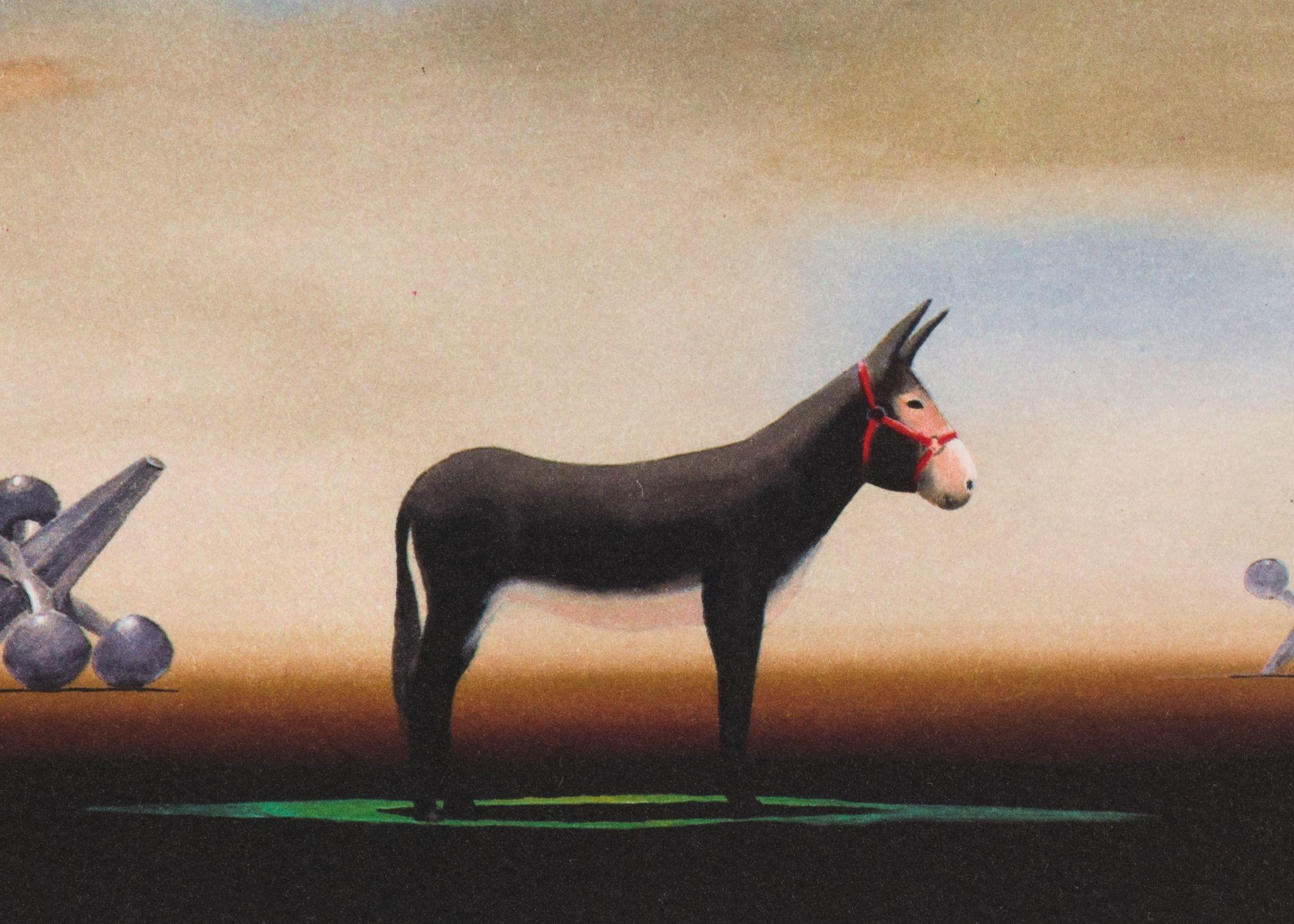 The Jack Ass is a lithograph on paper, 7.75 x 9 inches image size, and initialed 'BD' lower right. From the edition of 395, numbered 70/275 (there were also 100 Roman and 20 AP). Framed in a contemporary, silver-tone frame.

Robert Deyber’s