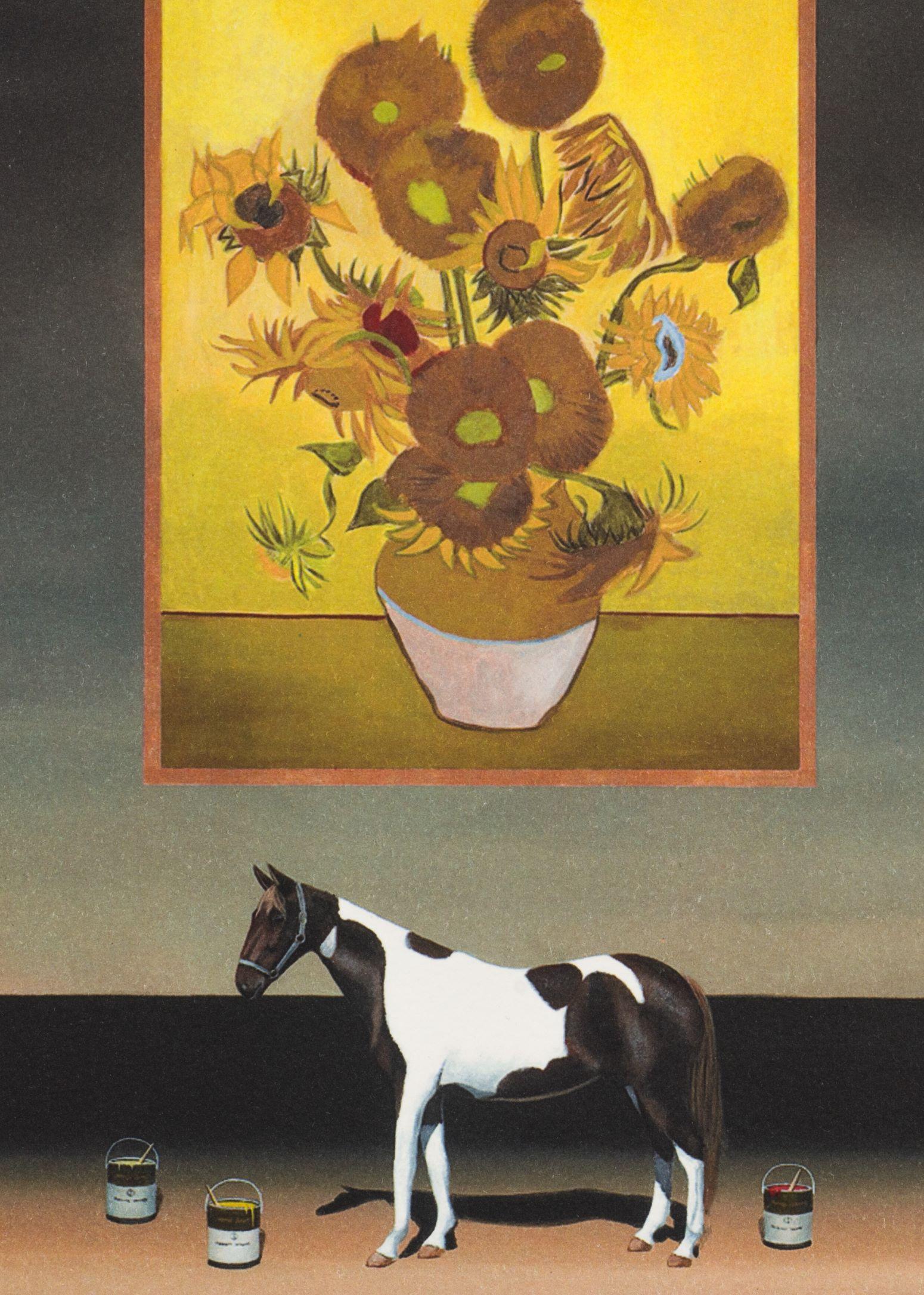 El caballo de pintura: Van Gogh es una litografía sobre papel, con un tamaño de imagen de 9,5 x 9 pulgadas y las iniciales 