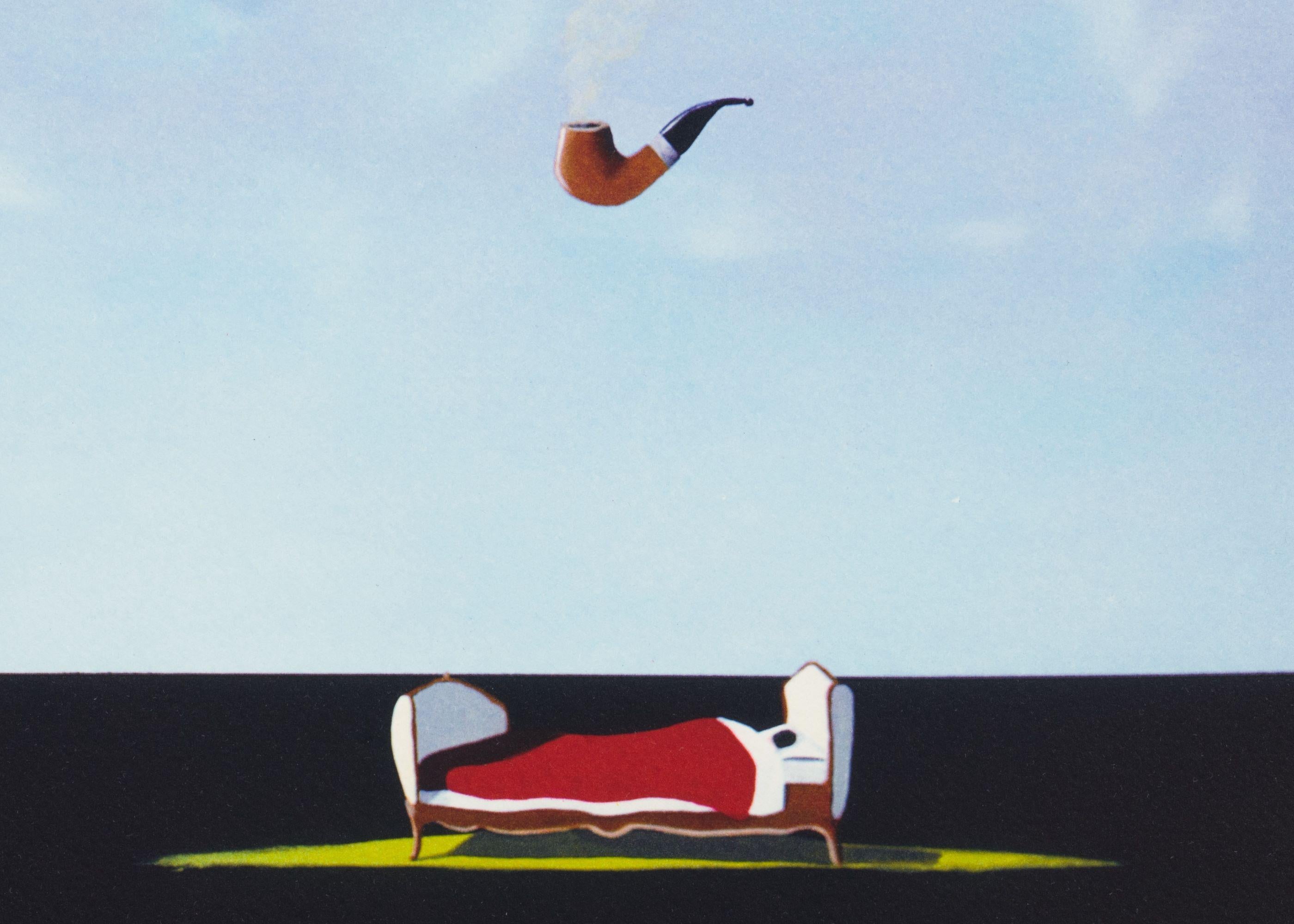The Pipe Dream is a lithograph on paper, 9.5 x 9 inches image size, and initialed 'BD' lower right. From the edition of 395, numbered 96/275 (there were also 100 Roman and 20 AP). Framed in a contemporary, silver-tone frame.

Robert Deyber’s