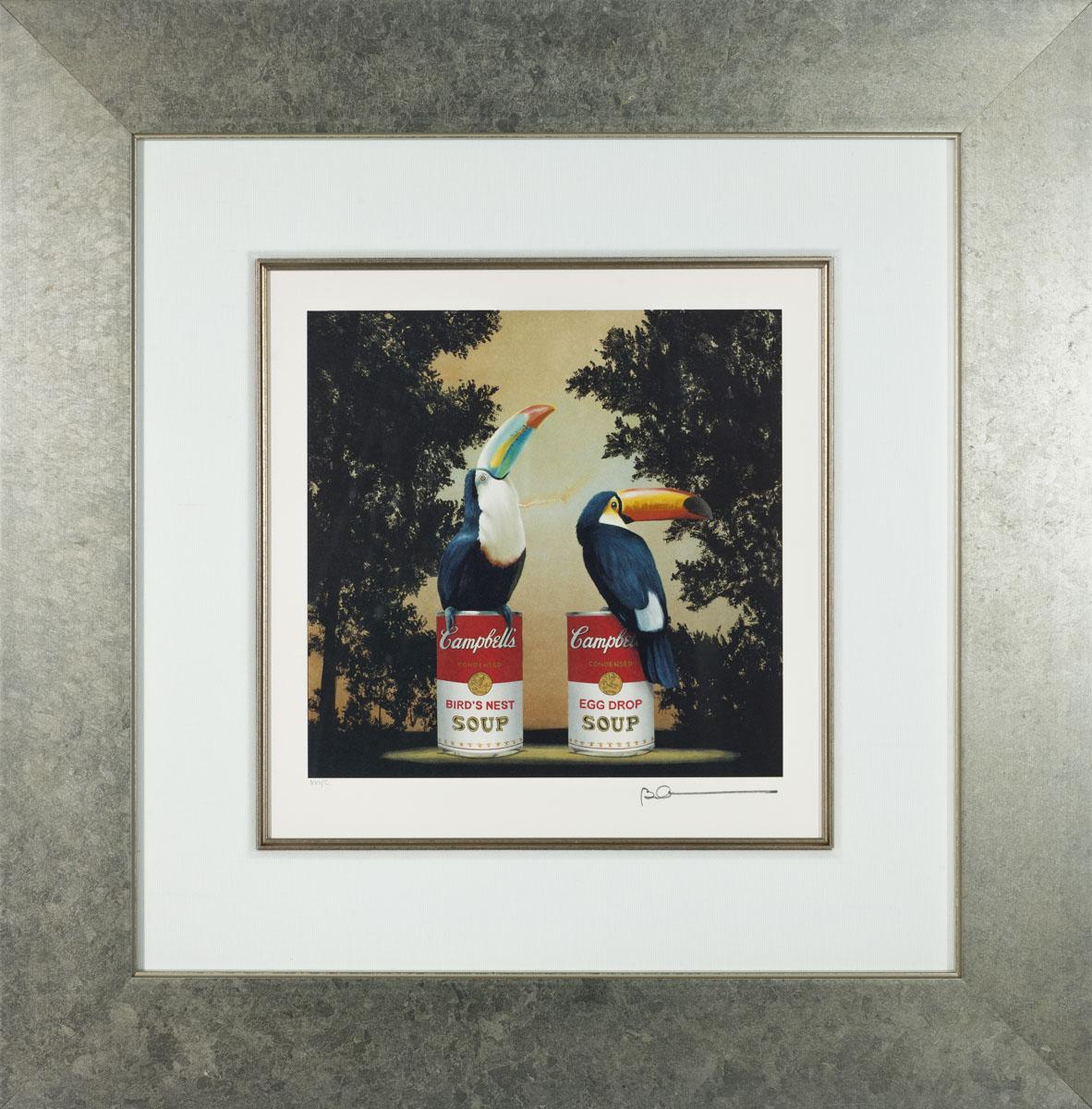 Toucans is a lithograph on paper, 9 x 9