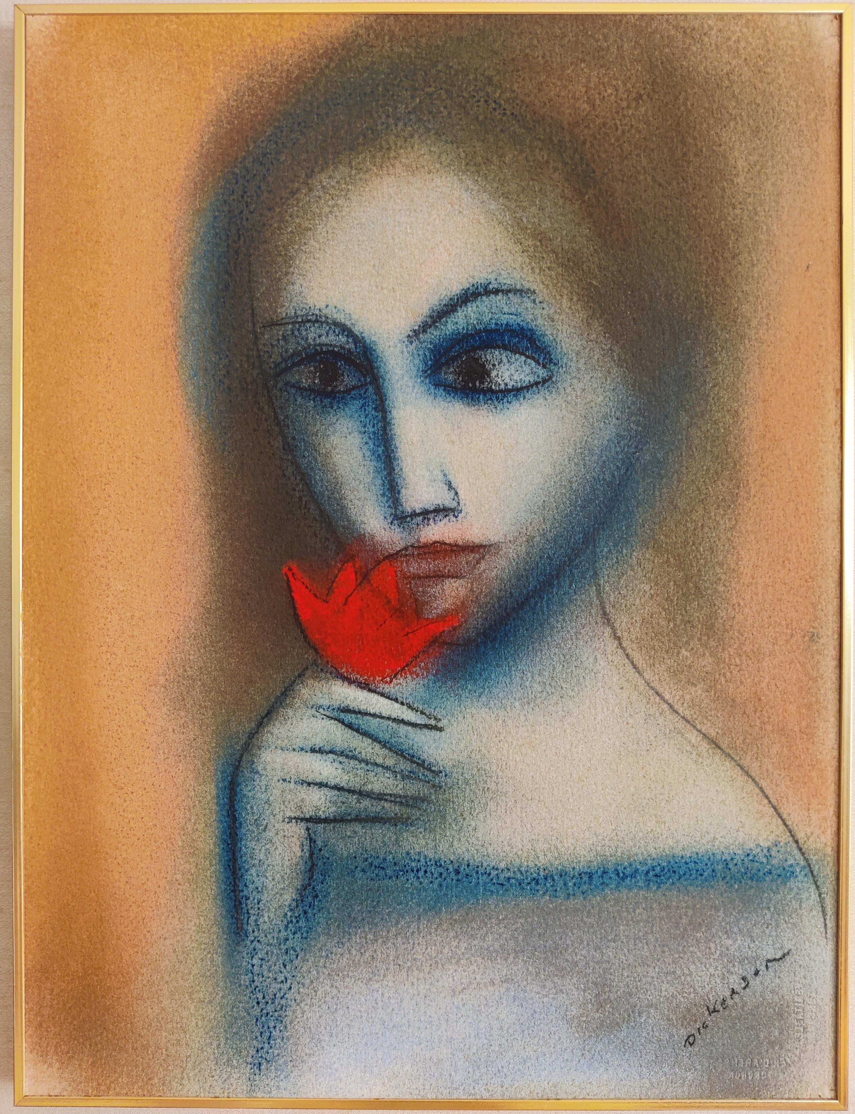 Robert Dickerson -- Girl With Flower 
Pastel on paper
Signed lower right
Image Size: 37.7 x 28.2
Frame Size: 61 x 47.5 x 2.5 cm
