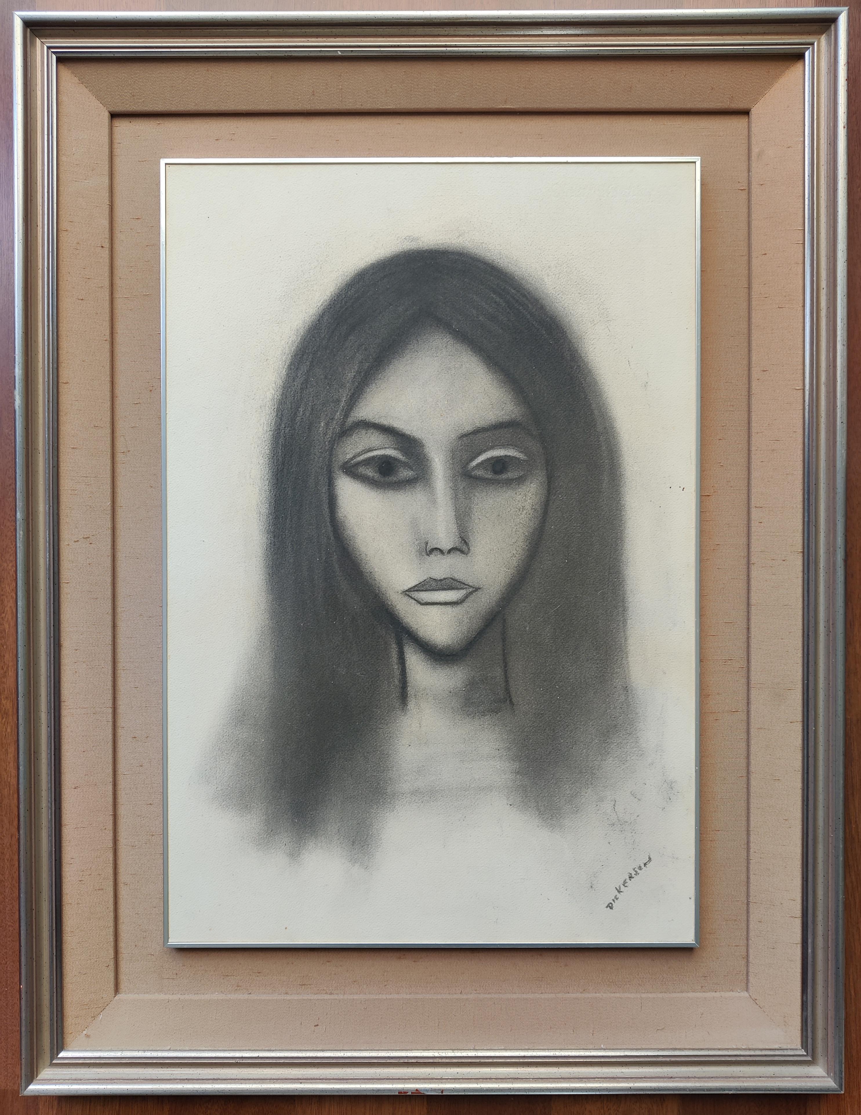 Robert Dickerson -- Porträt eines jungen Mädchens 
Zeichenkohle auf Papier
Signiert unten rechts
Gemälde Größe: 56 x 38 cm

