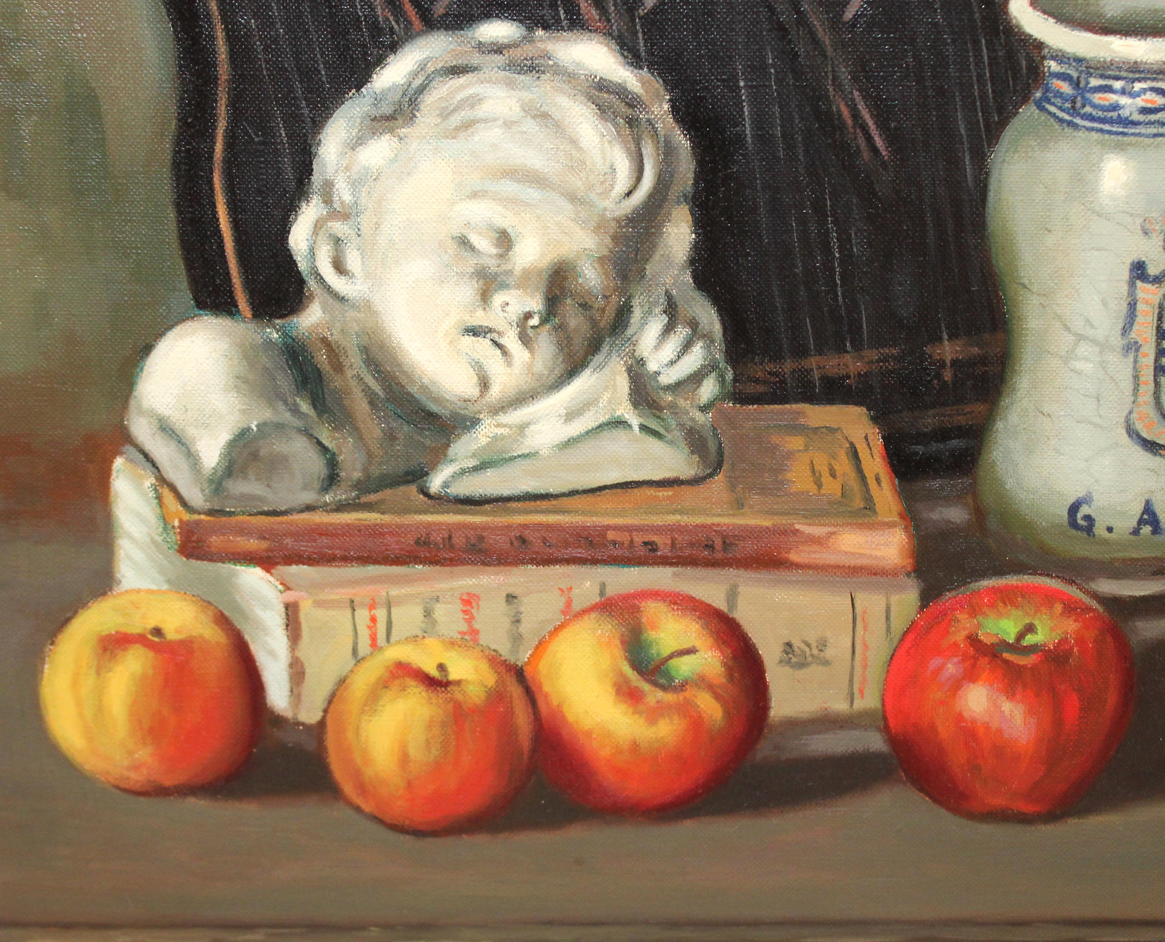 Óleo sobre tela - Weinkellerei - Jahr 1974 (Braun), Still-Life Painting, von Robert Domingo (XX)