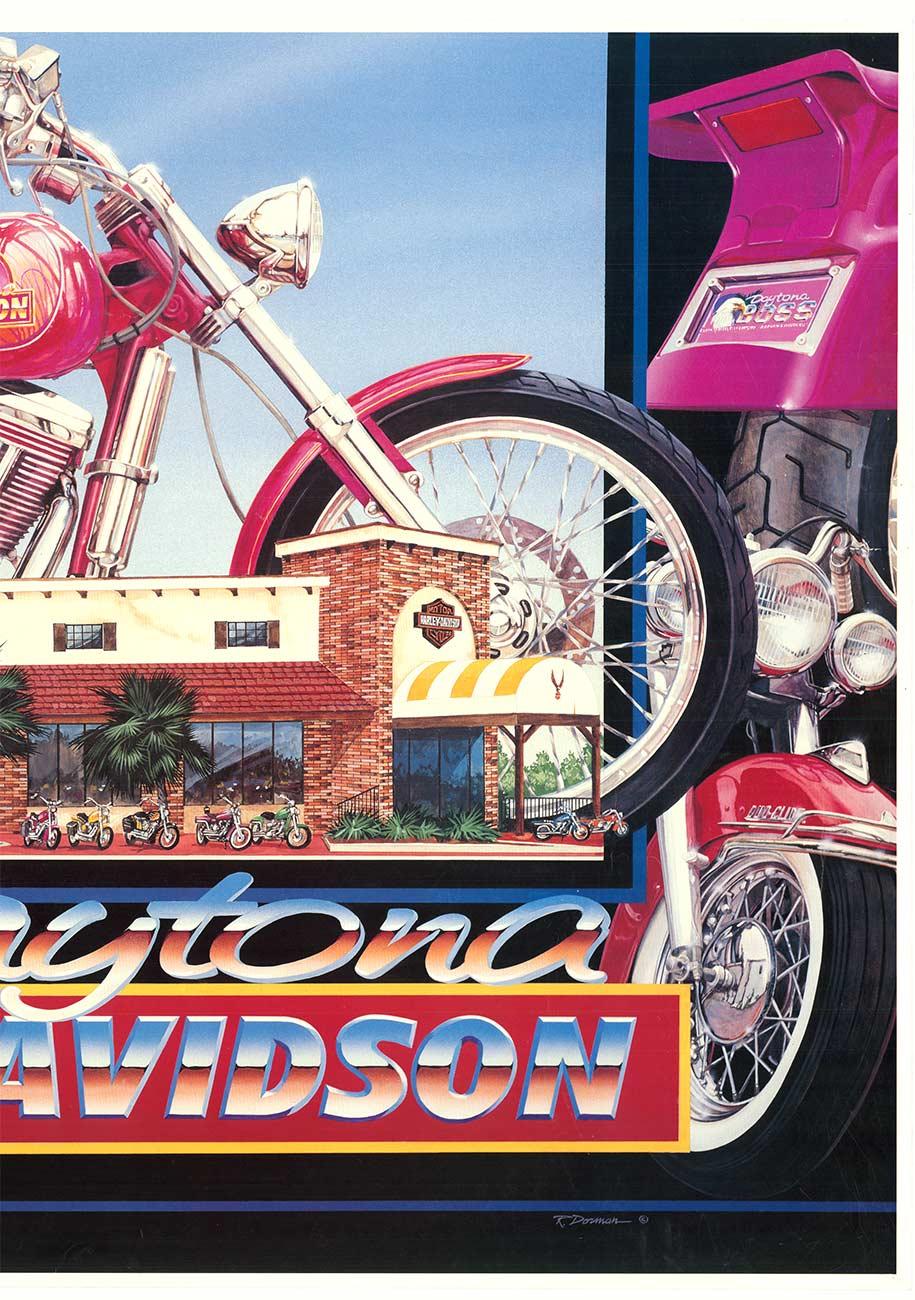 Poster orizzontale originale delle moto Harley Davidson / Daytona - Print American Modern di Robert Dorman