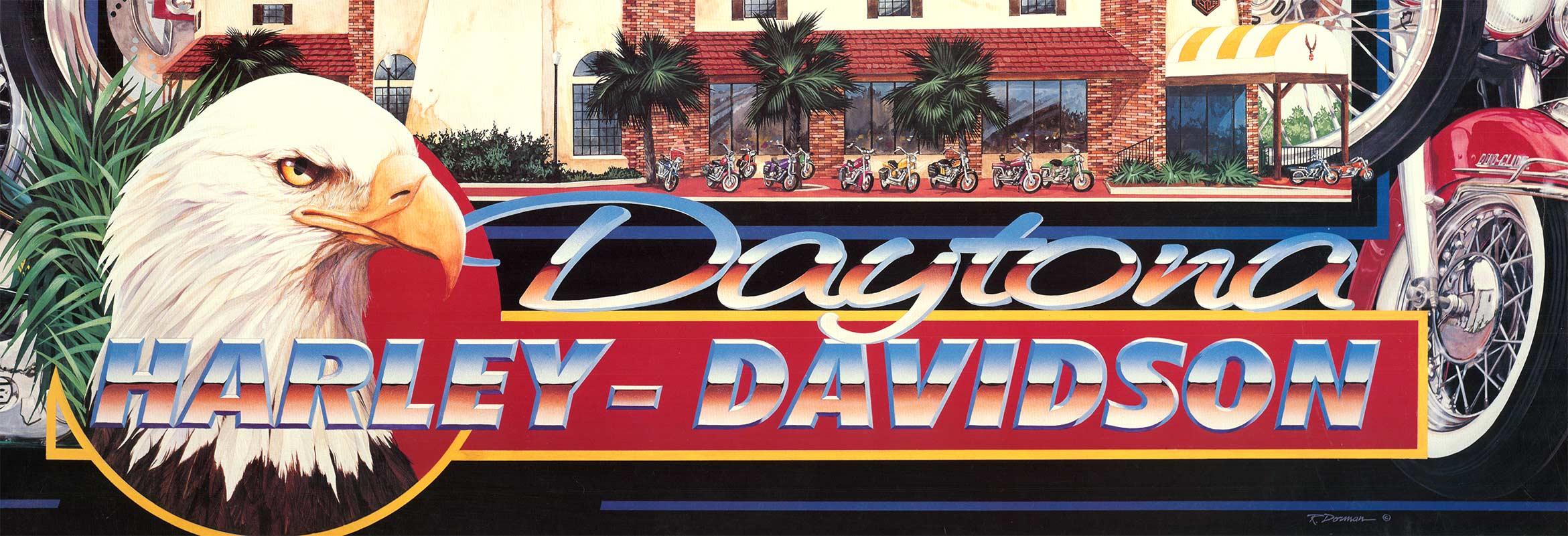 Poster orizzontale originale delle moto Harley Davidson / Daytona - Animal Print Grigio di Robert Dorman