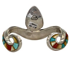 Robert Drozd Sterling Silver Turquoise, Coral and MOP Inlay Cuff Brace
