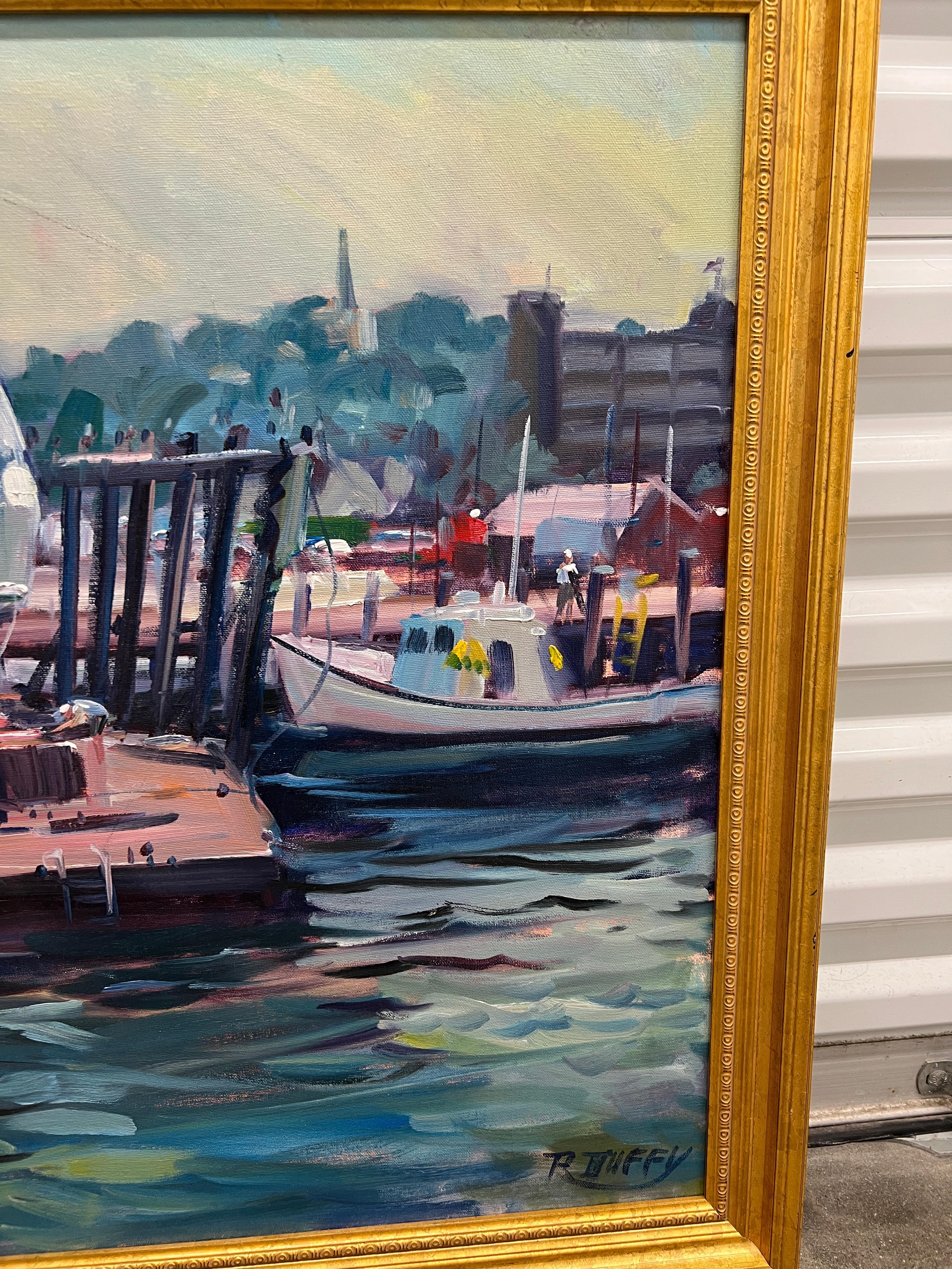 Modern Robert Duffy (American, 1928-2015), Impressionist Newport Harbor Oil On Canvas  For Sale