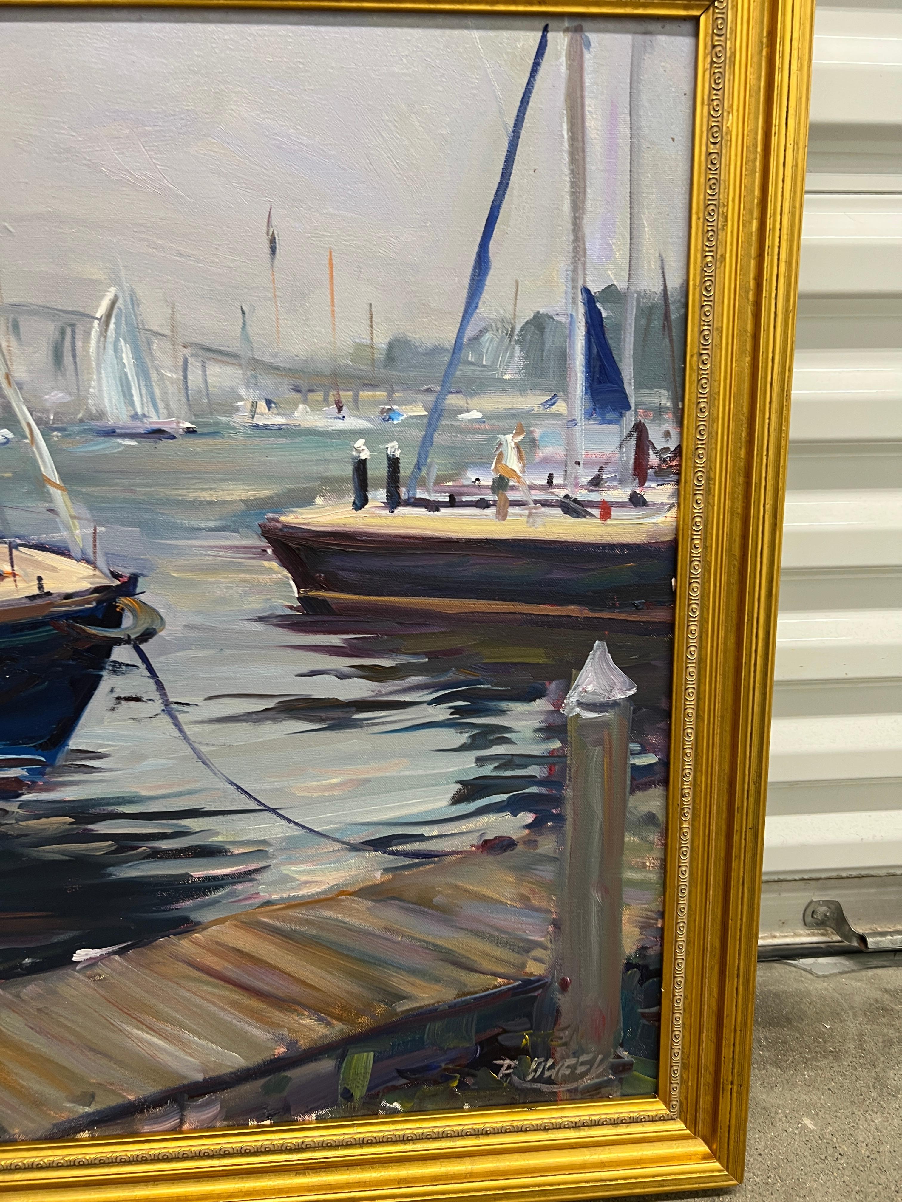 Robert Duffy (American, 1928-2015), Impressionist Newport Harbor Seascape Oil In Good Condition For Sale In Atlanta, GA