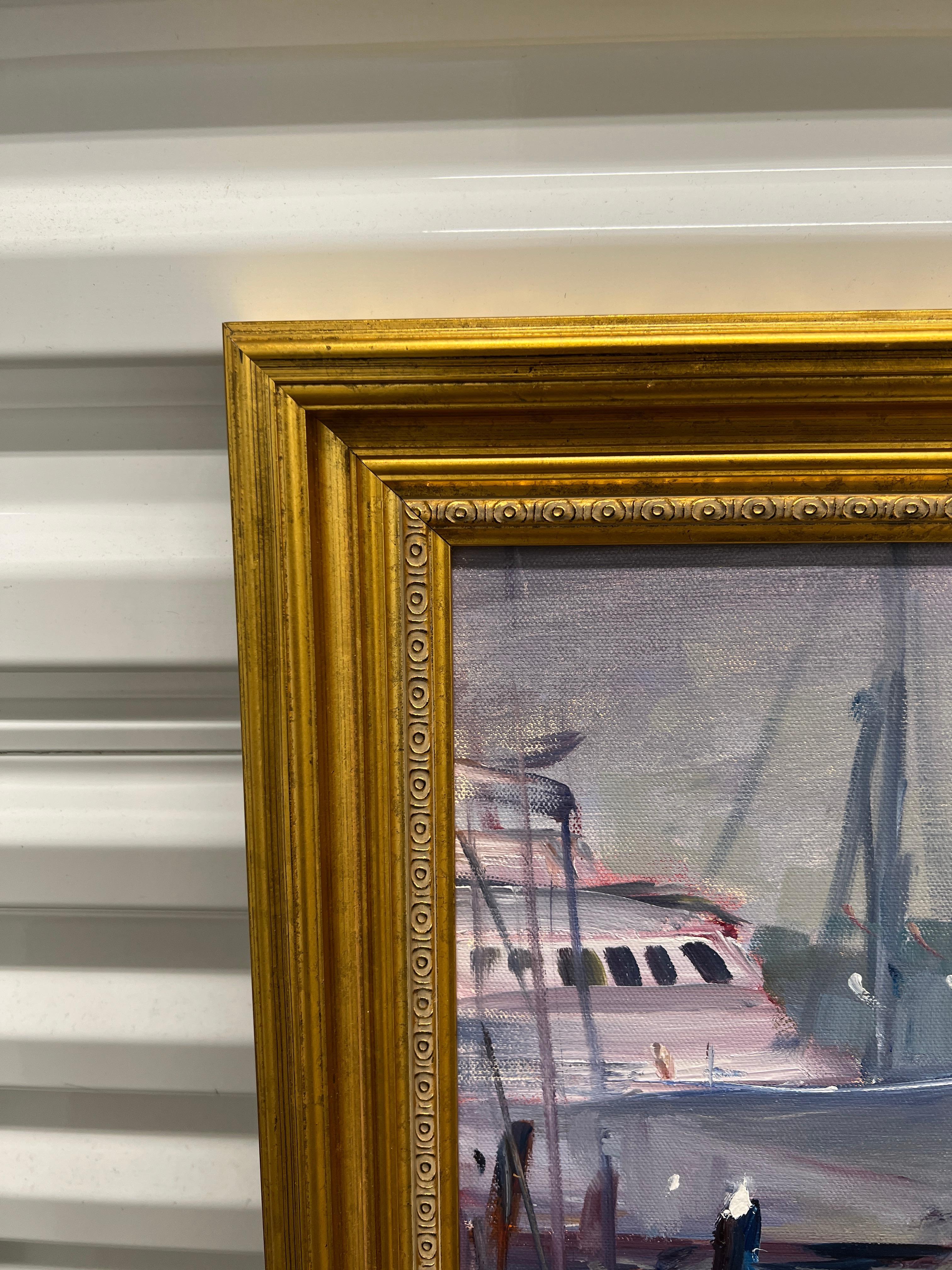Canvas Robert Duffy (American, 1928-2015), Impressionist Newport Harbor Seascape Oil For Sale
