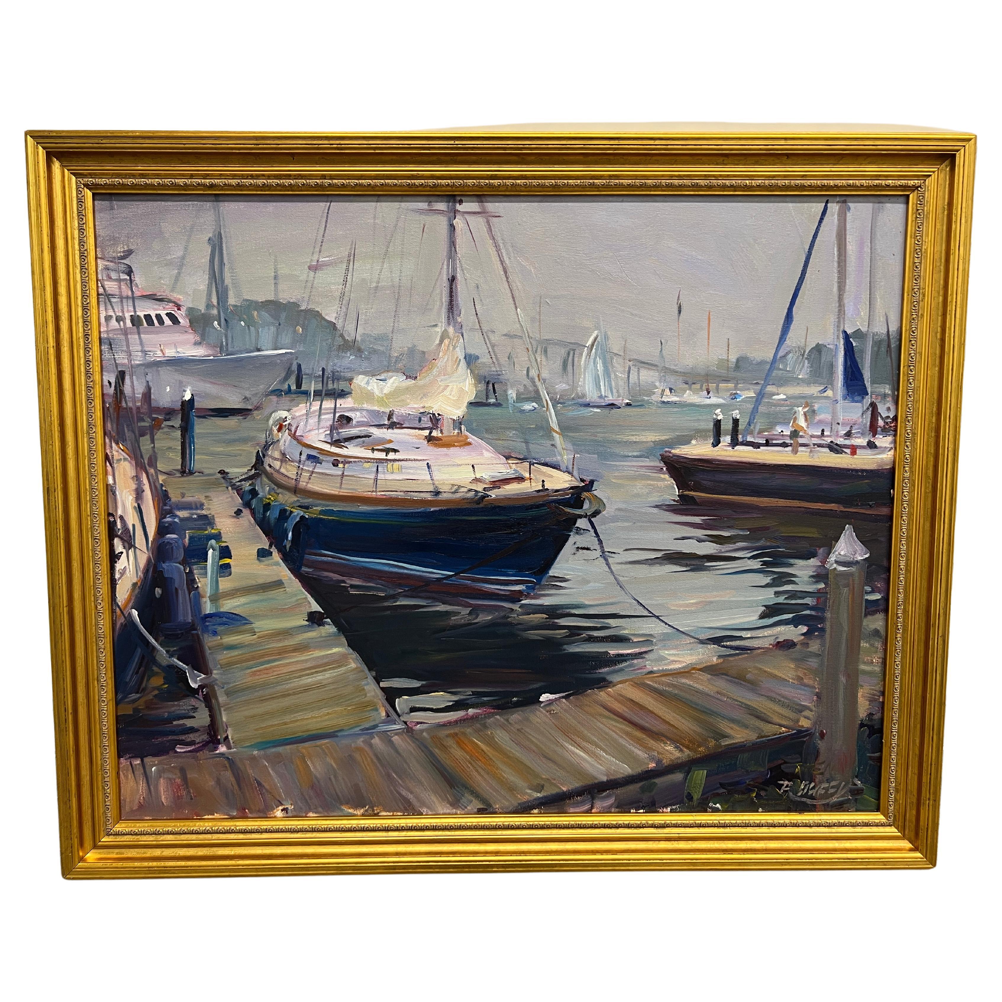 Robert Duffy (American, 1928-2015), Impressionist Newport Harbor Seascape Oil For Sale