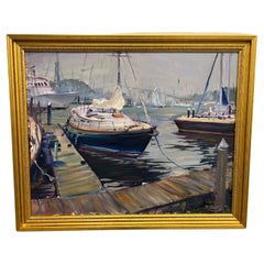 Vintage Robert Duffy (American, 1928-2015), Impressionist Newport Harbor Seascape Oil