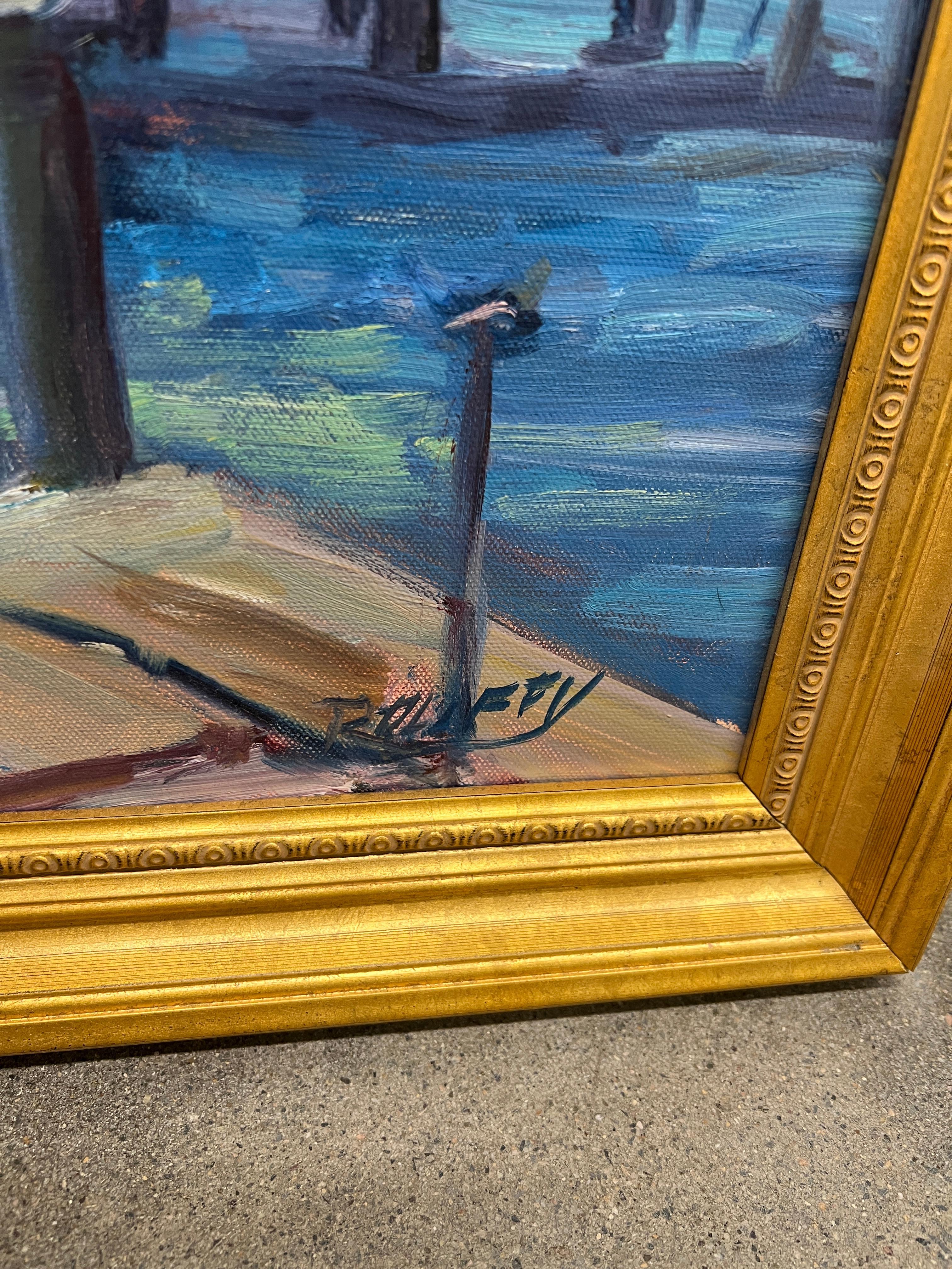 Modern Robert Duffy (American, 1928-2015), Painting of a Harbor Fisherman in Newport For Sale