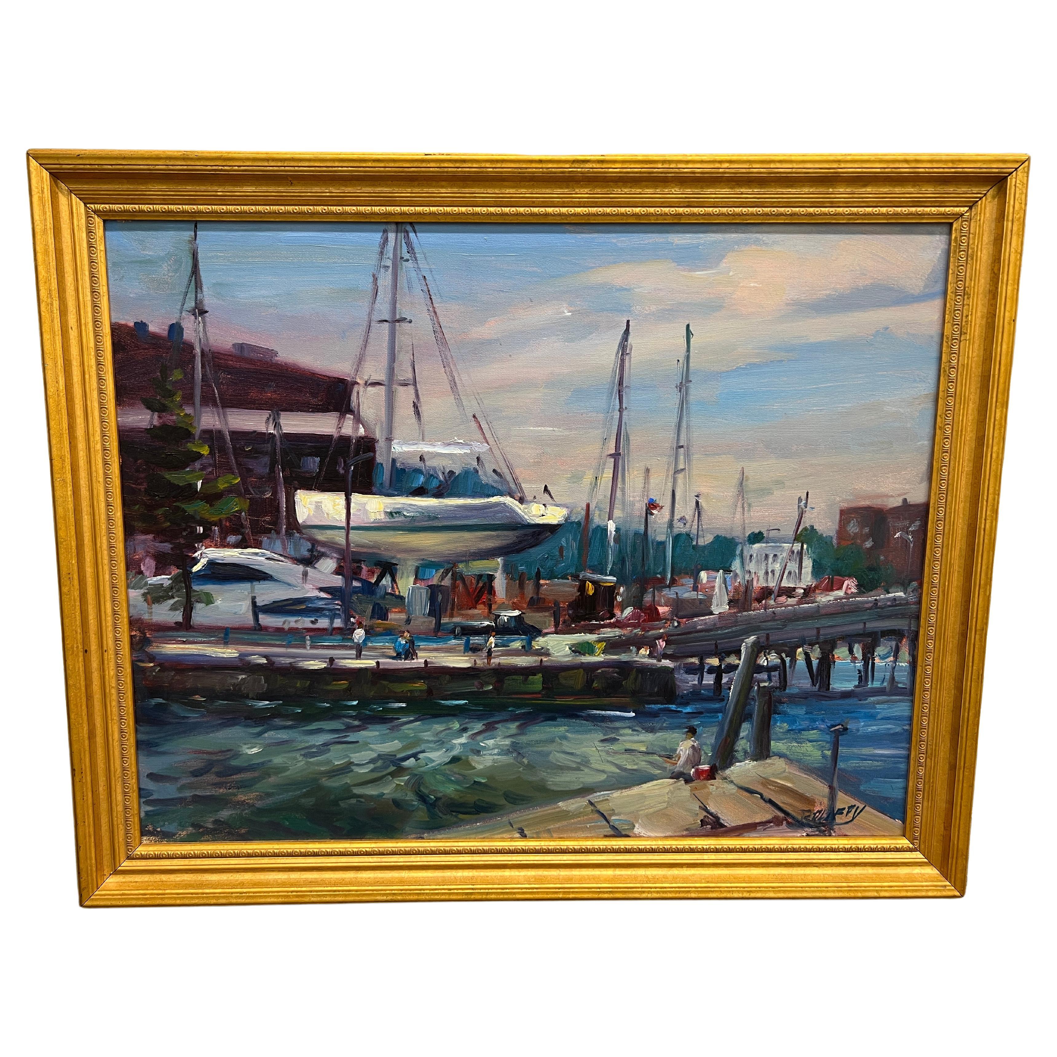Robert Duffy ( Amerikaner, 1928-2015), Gemälde eines Hafen Fischers in Newport