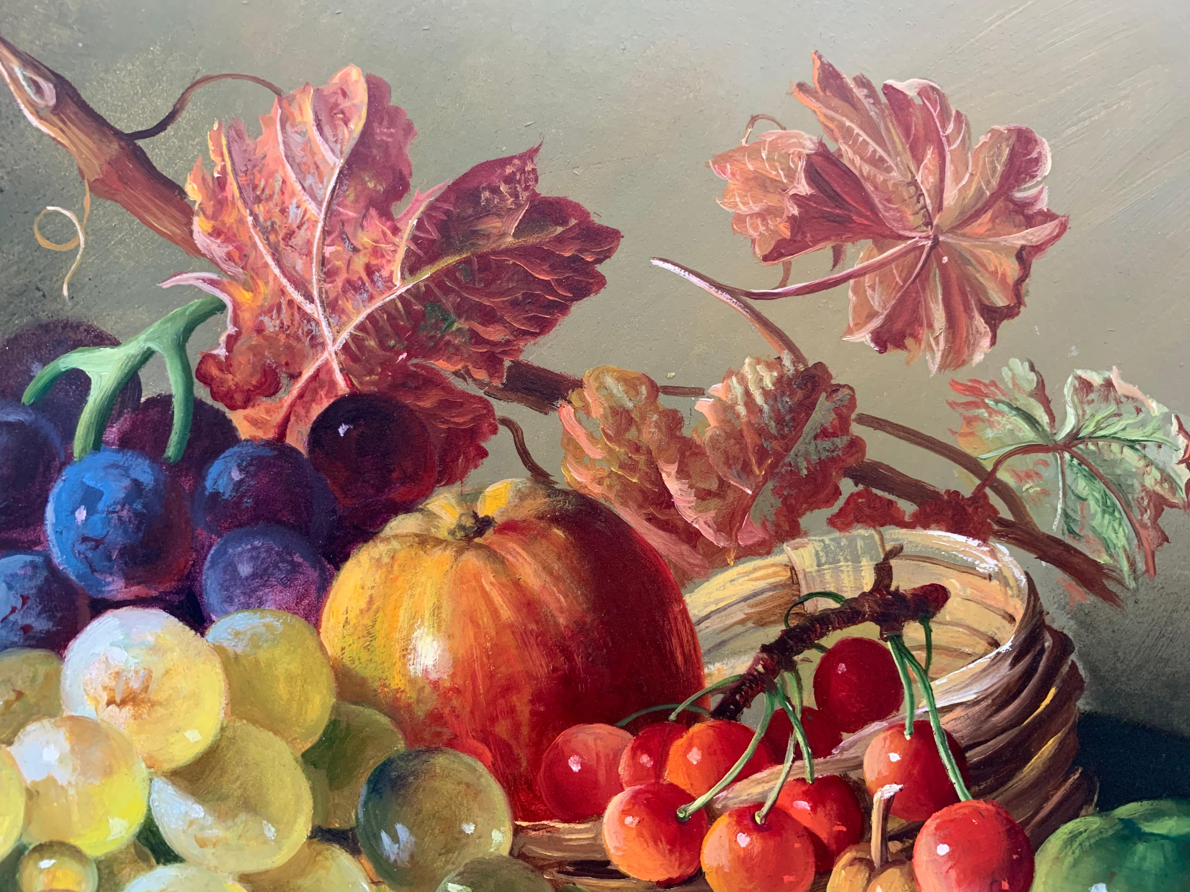 Schönes:: farbenfrohes Ölgemälde eines berühmten britischen Malers von Obst 1