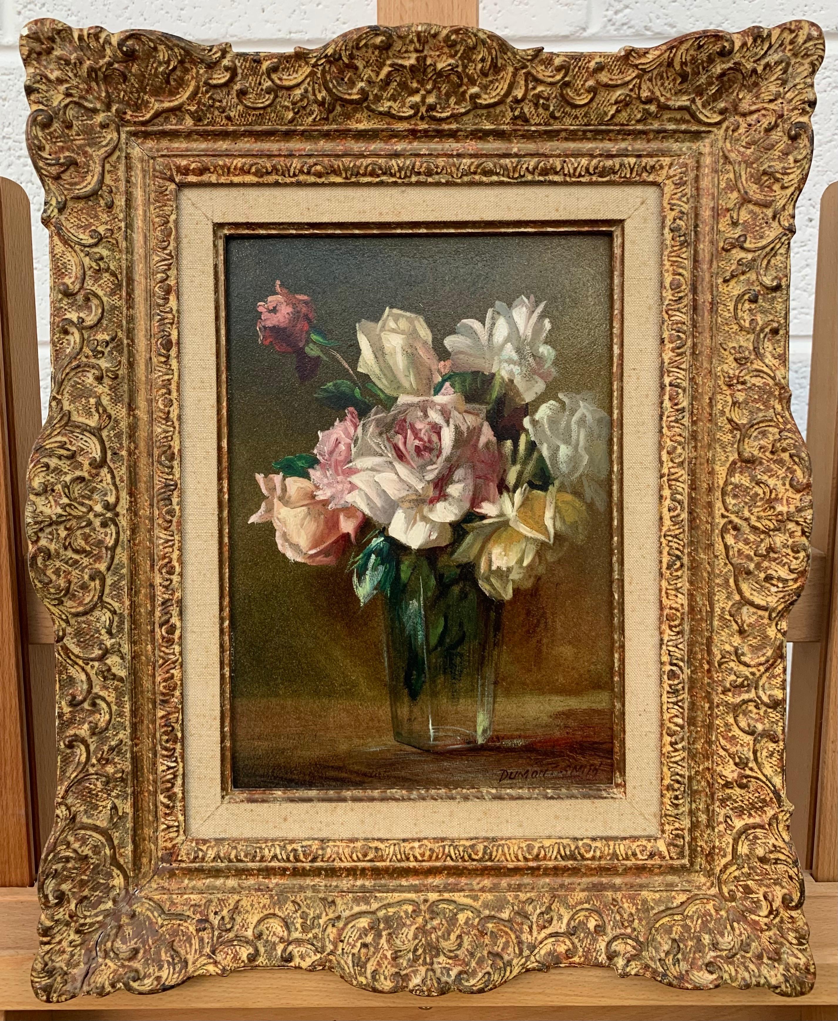 Still Life Painting of Rose Flowers in a Vase by 20th Century British Artist 4