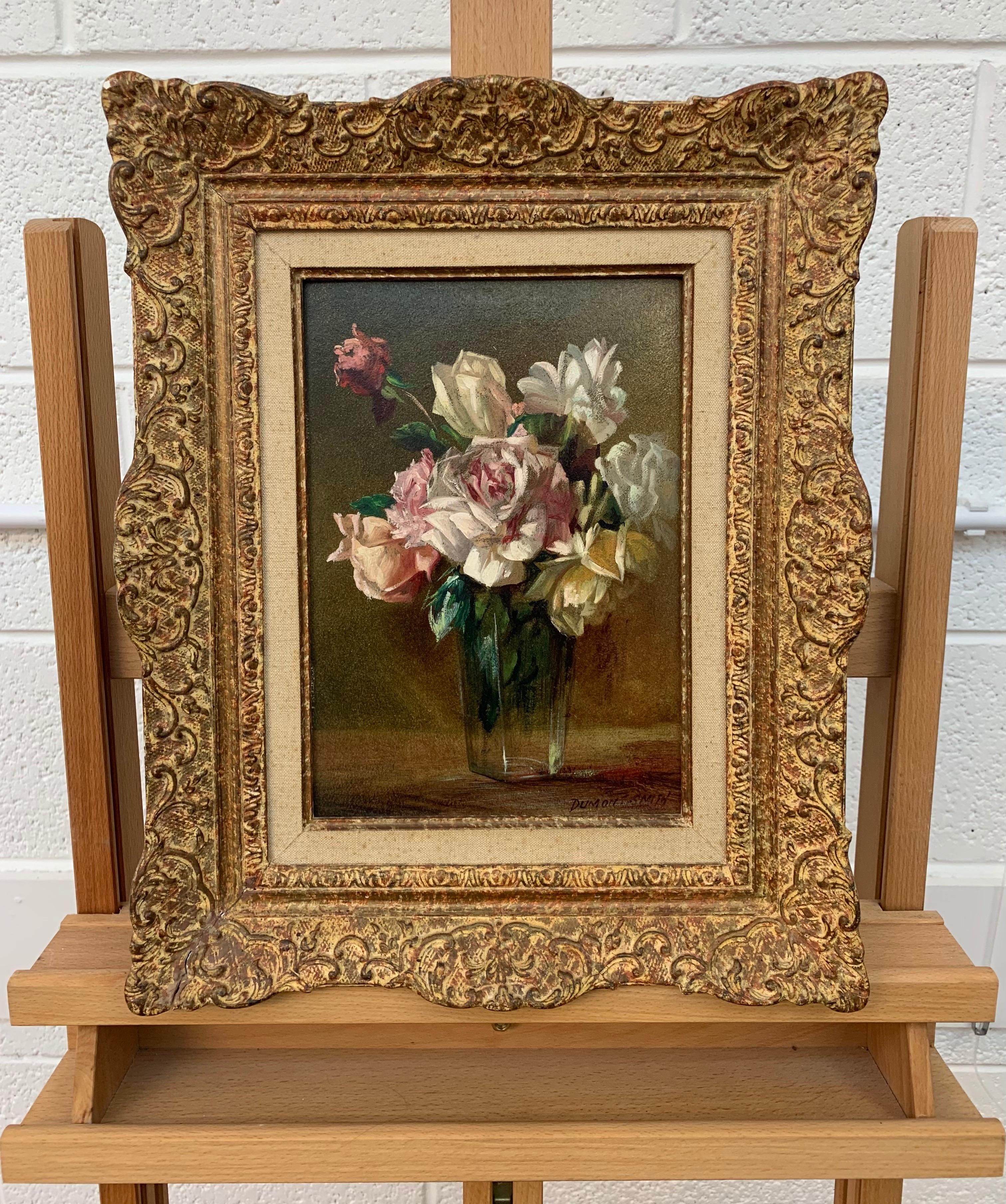 Still Life Painting of Rose Flowers in a Vase by 20th Century British Artist - Brown Interior Painting by Robert Dumont-Smith