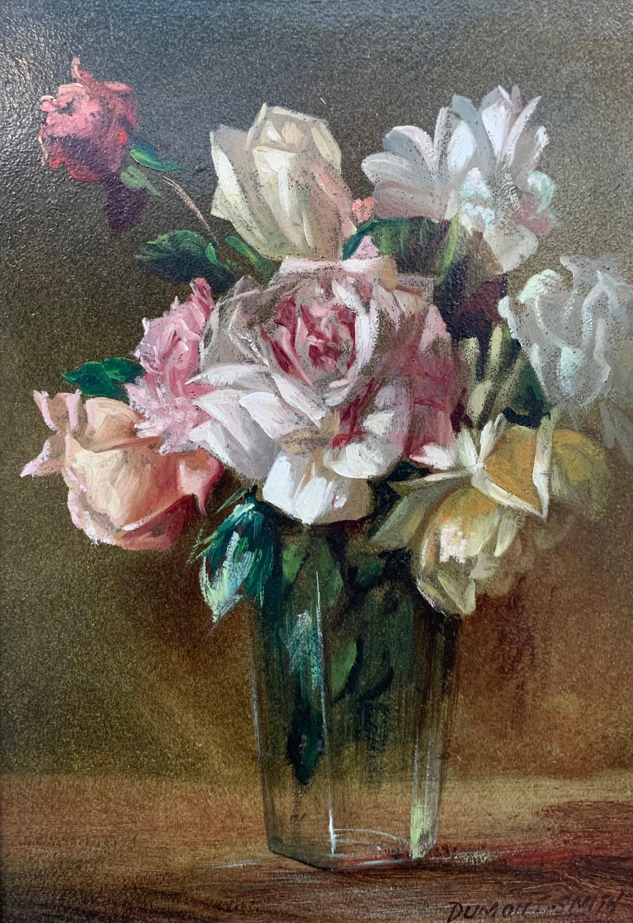 Still Life Painting of Rose Flowers in a Vase by 20th Century British Artist 1