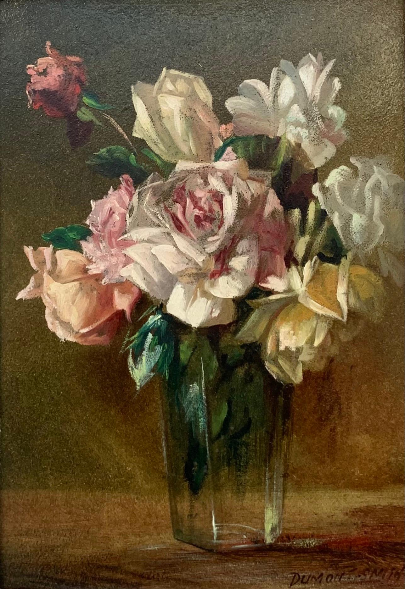 Still Life Painting of Rose Flowers in a Vase by 20th Century British Artist 3
