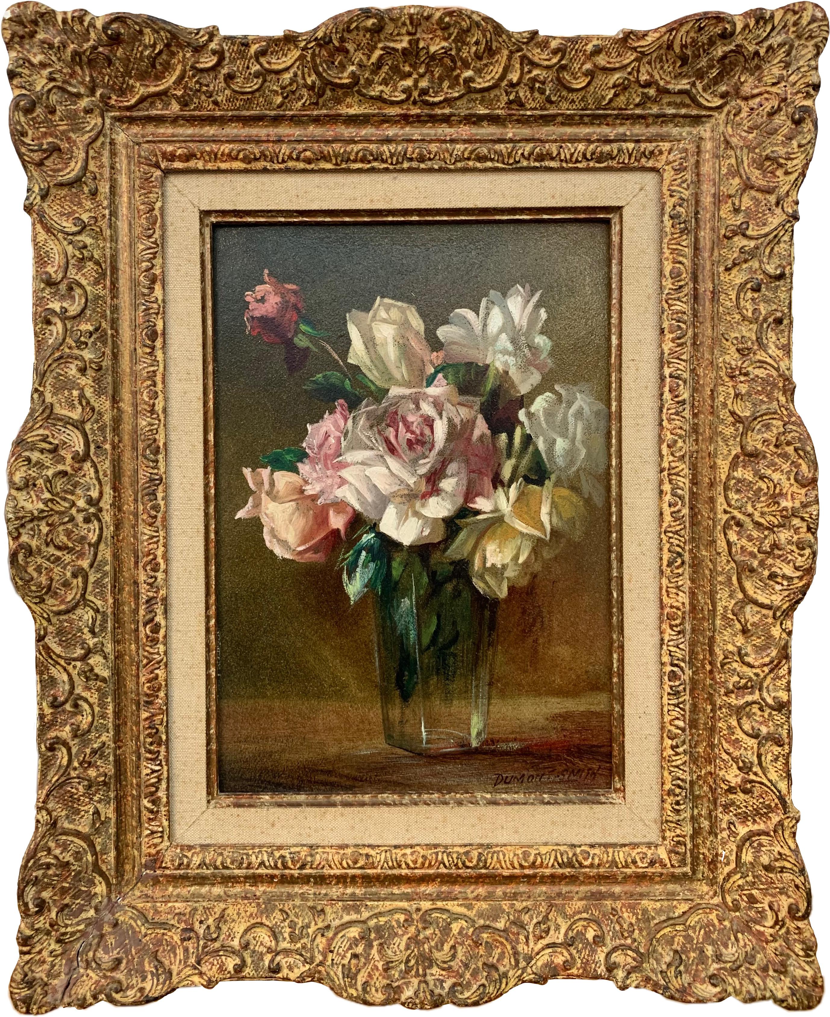 Robert Dumont-Smith Interior Painting - Still Life Painting of Rose Flowers in a Vase by 20th Century British Artist