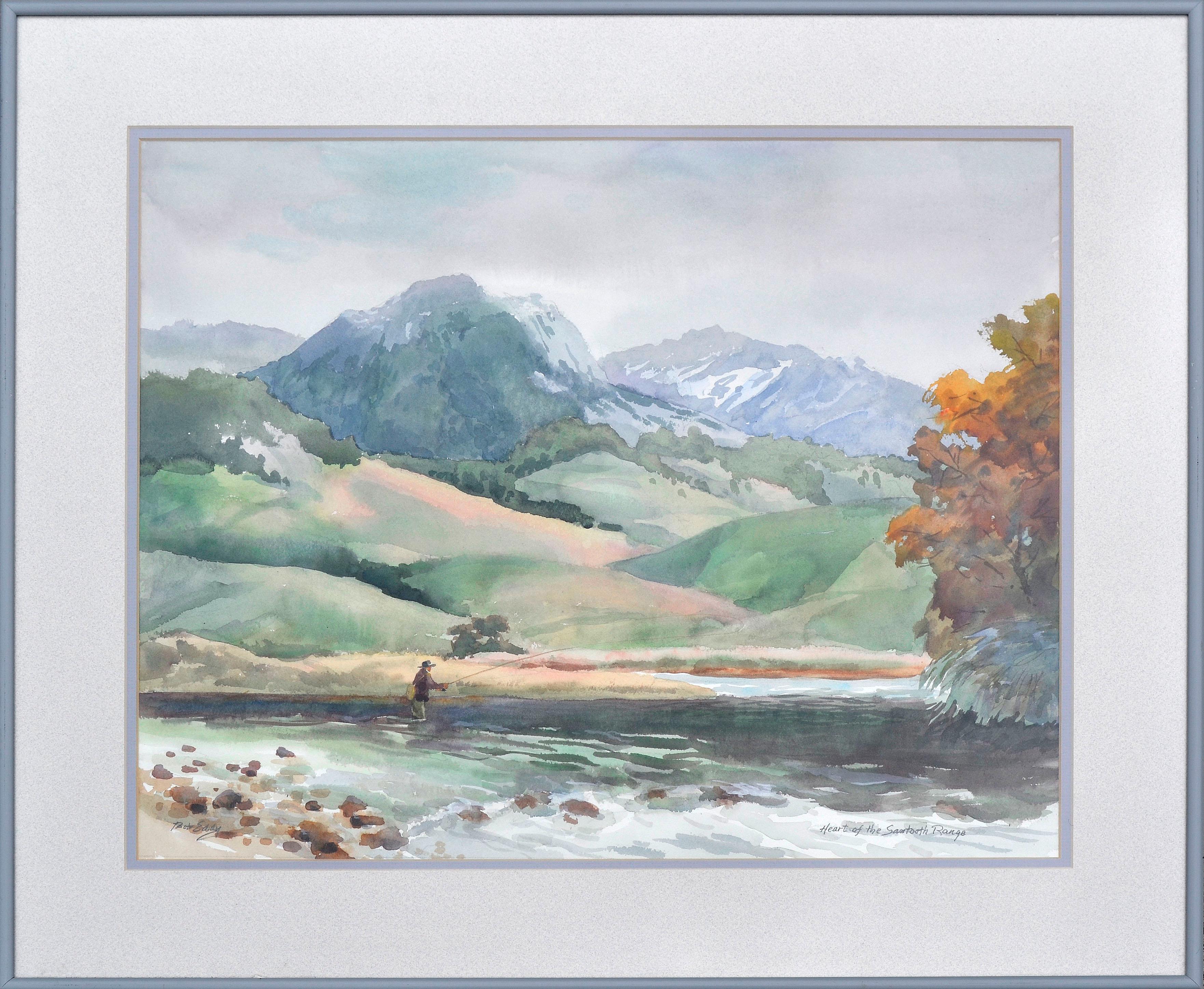 Robert E. Eddy Landscape Painting - Fly Fishing in the Heart of the Sawtooth Range - Landscape