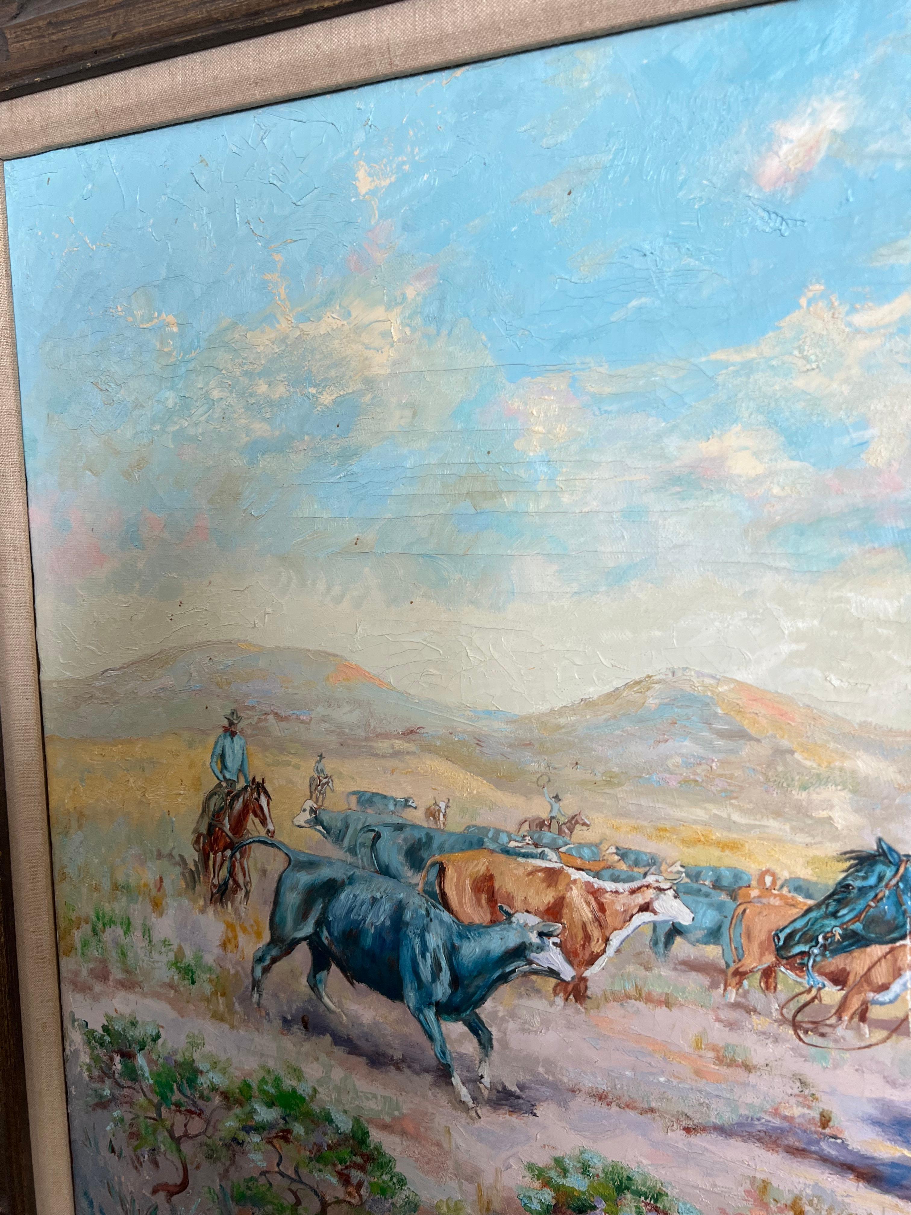 Cuttin 'em the Western Way - Quadro western con cowboy che pascolano il bestiame 2