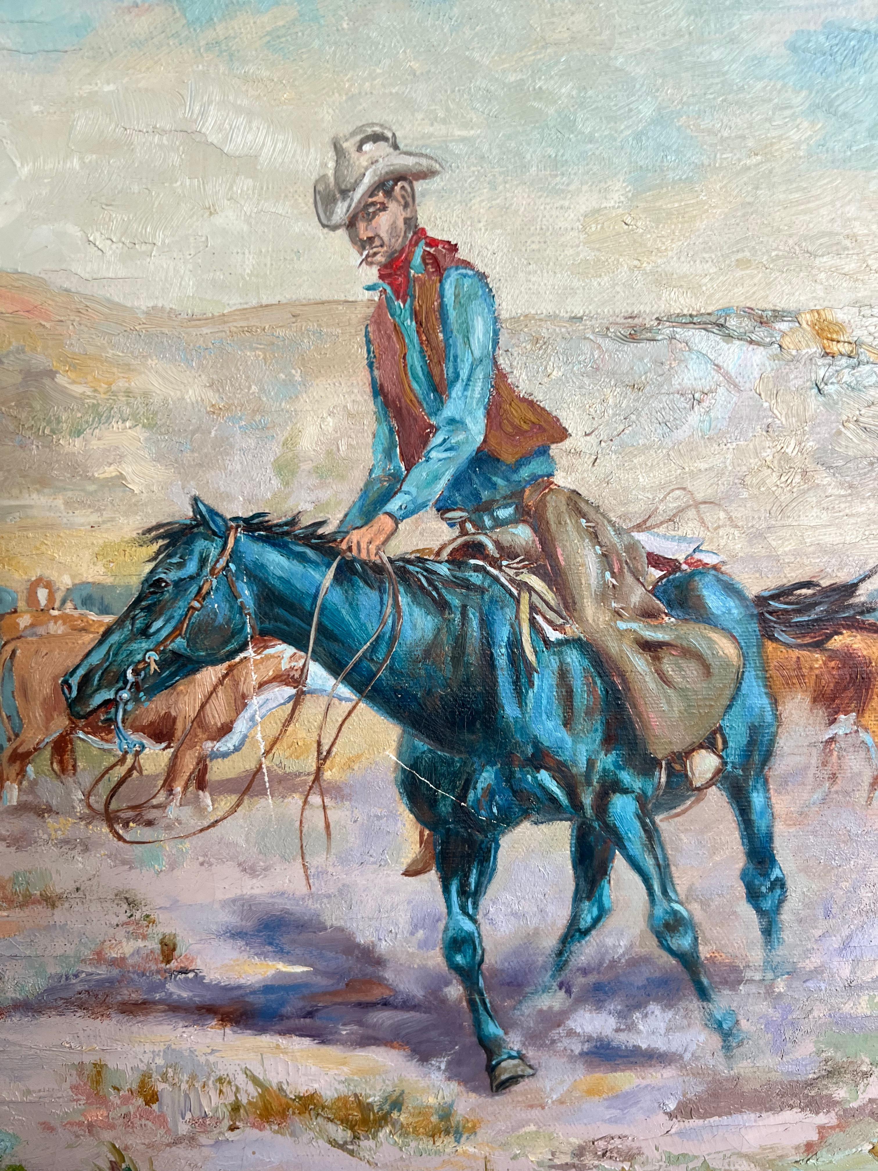 Cuttin 'em the Western Way - Quadro western con cowboy che pascolano il bestiame 4