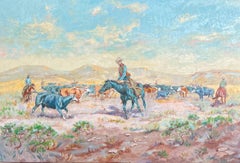 Cuttin 'em the Western Way - Quadro western con cowboy che pascolano il bestiame