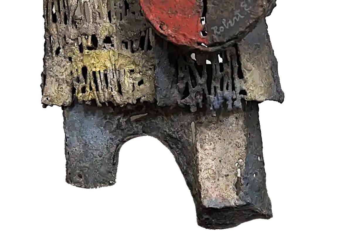Robert E. Kuhn, American Cubist Wrought Iron Wall Sculpture of a Violinist, 1959 In Good Condition For Sale In New York, NY