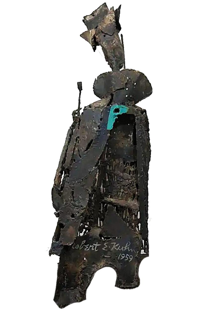 Robert E. Kuhn, American Cubist Wrought Iron Wall Sculpture of a Violinist, 1959 For Sale 4